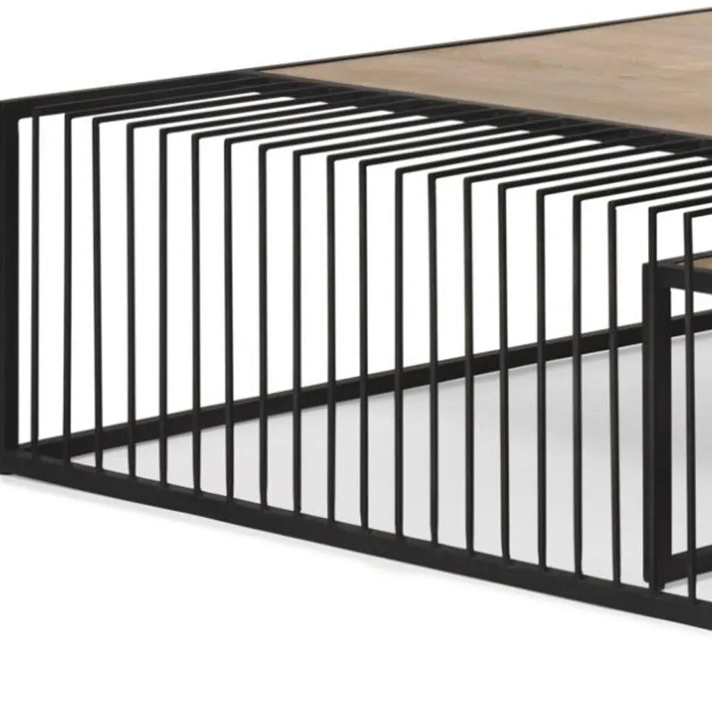 Set Of Two Brown and Black Solid Wood and Iron Square Frame Nested Coffee Tables Homeroots Living Room