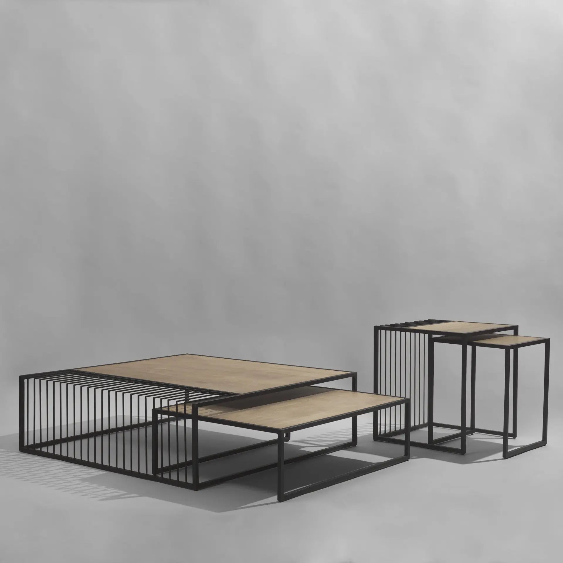Set Of Two Brown and Black Solid Wood and Iron Square Frame Nested Coffee Tables Homeroots Living Room