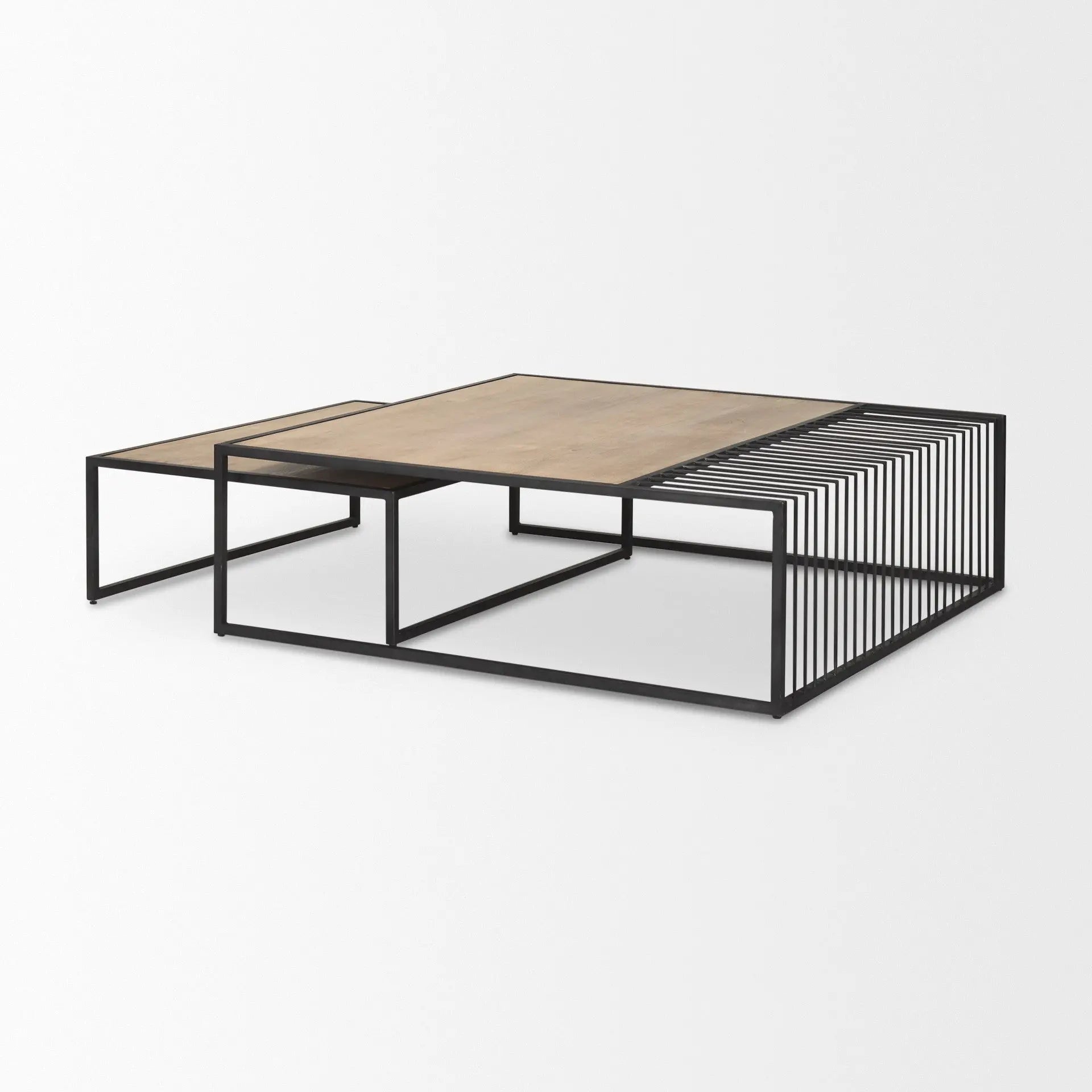 Set Of Two Brown and Black Solid Wood and Iron Square Frame Nested Coffee Tables Homeroots Living Room