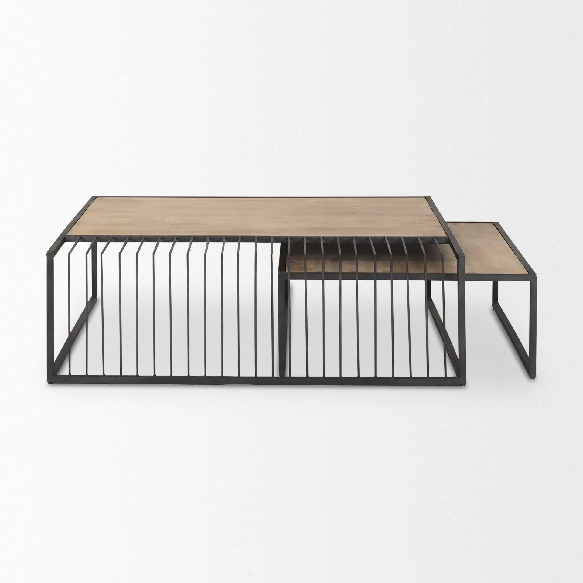 Set Of Two Brown and Black Solid Wood and Iron Square Frame Nested Coffee Tables Homeroots Living Room