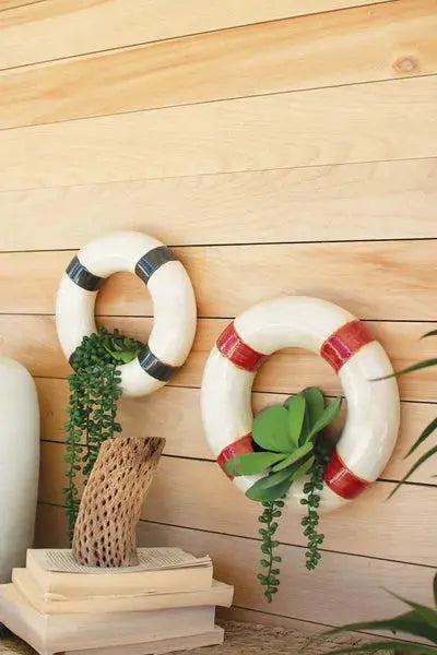 Set Of Two Ceramic Life Ring Wall Planters Kalalou