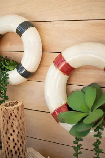 Set Of Two Ceramic Life Ring Wall Planters Kalalou