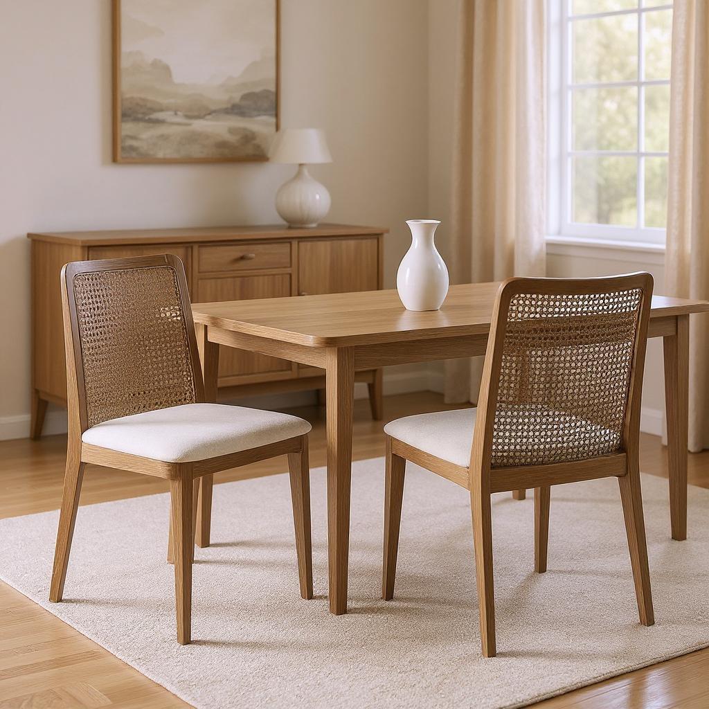 Set Of Two Cream And Brown Upholstered Fabric Cross Back Side Chairs Homeroots Kitchen & Dining