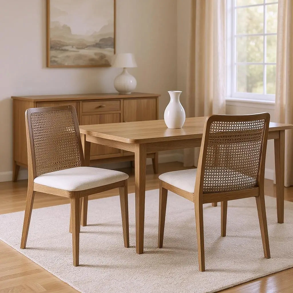 Set Of Two Cream And Brown Upholstered Fabric Cross Back Side Chairs Homeroots Kitchen & Dining