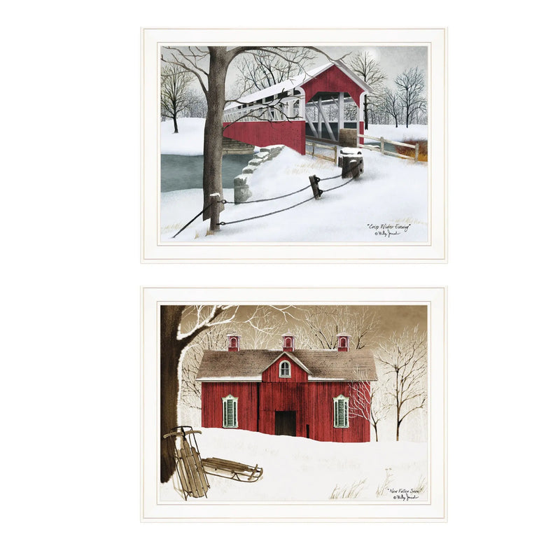 Set Of Two Crisp and New Fallen Snow 1 White Framed Print Wall Art - GreatEagleInc