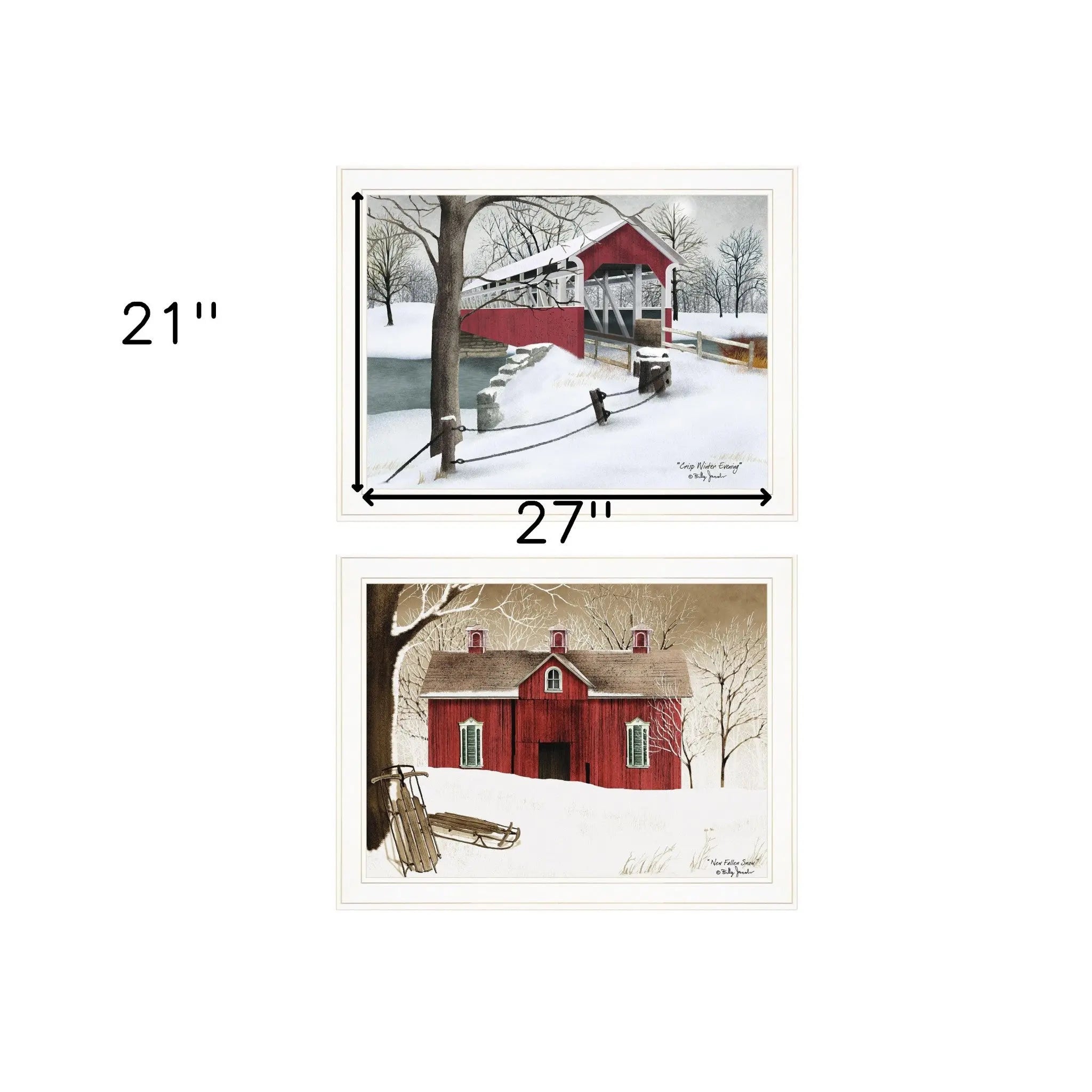 Set Of Two Crisp and New Fallen Snow 1 White Framed Print Wall Art - GreatEagleInc