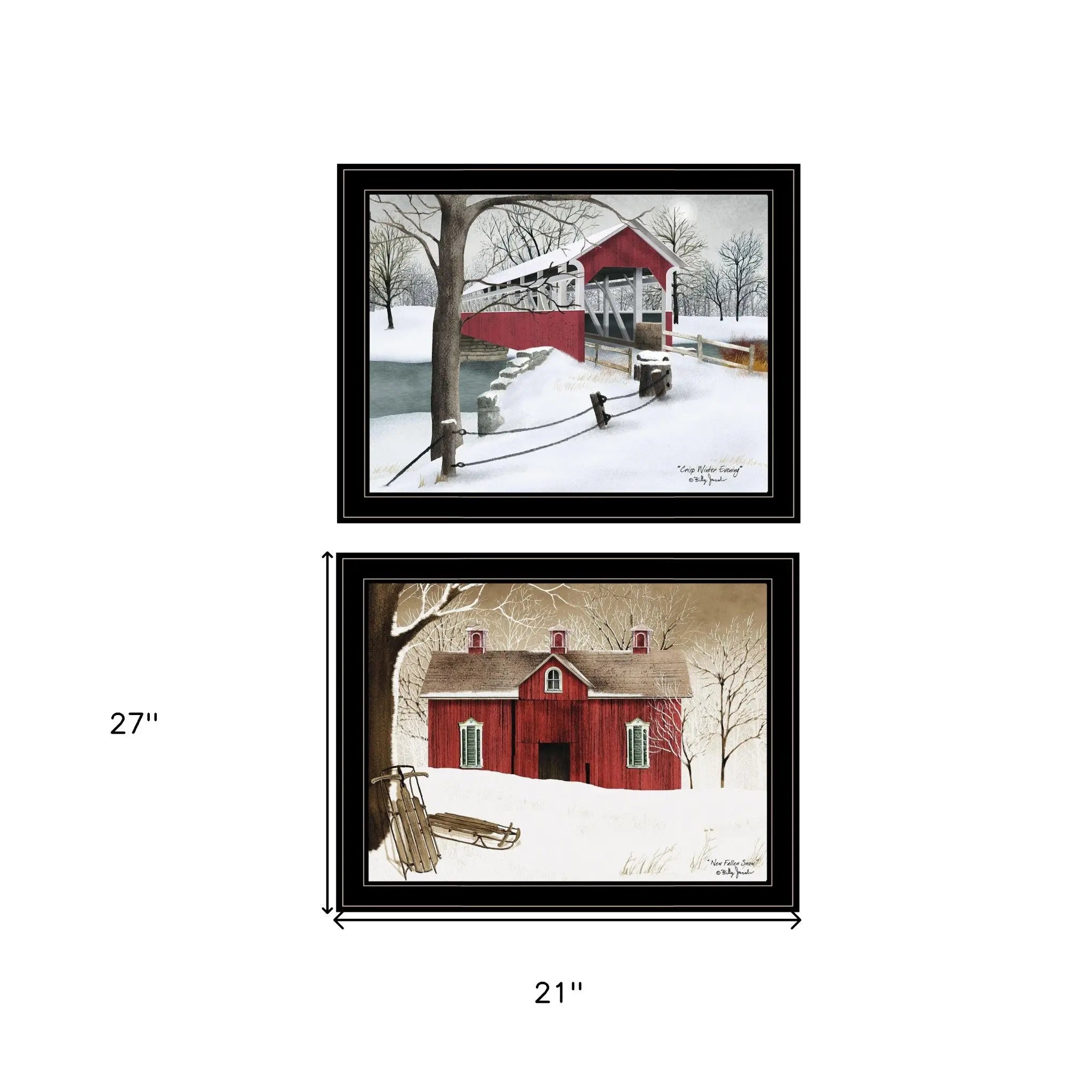 Set Of Two Crisp and New Fallen Snow 2 Black Framed Print Wall Art - GreatEagleInc