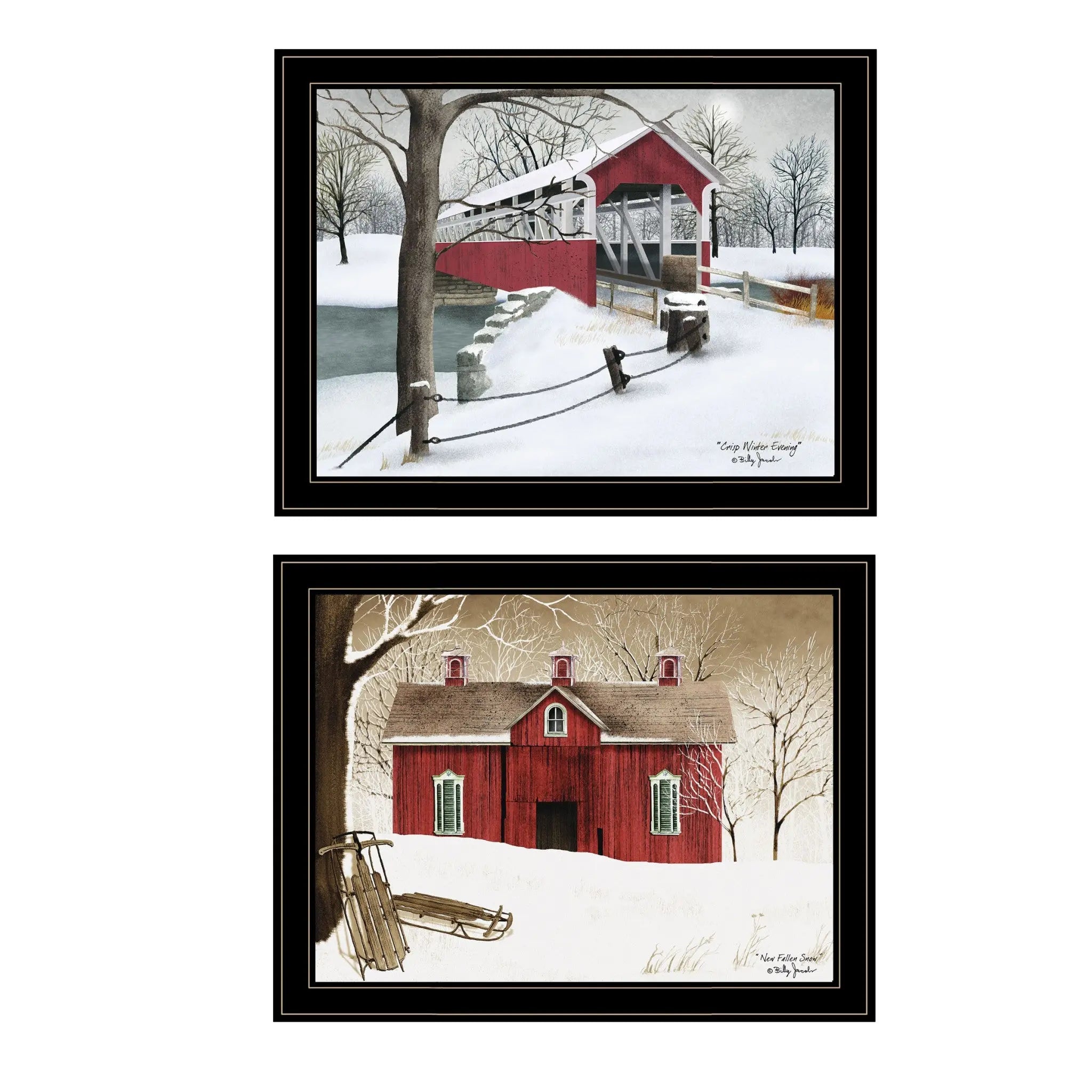 Set Of Two Crisp and New Fallen Snow 2 Black Framed Print Wall Art - GreatEagleInc