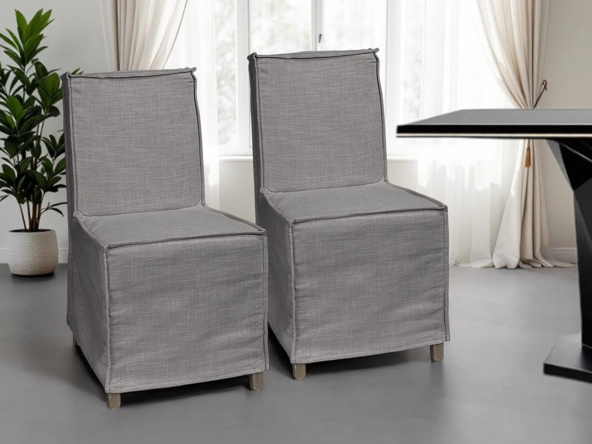 Set Of Two Gray And Brown Slipcovered Wood Parsons Chairs Homeroots Kitchen & Dining