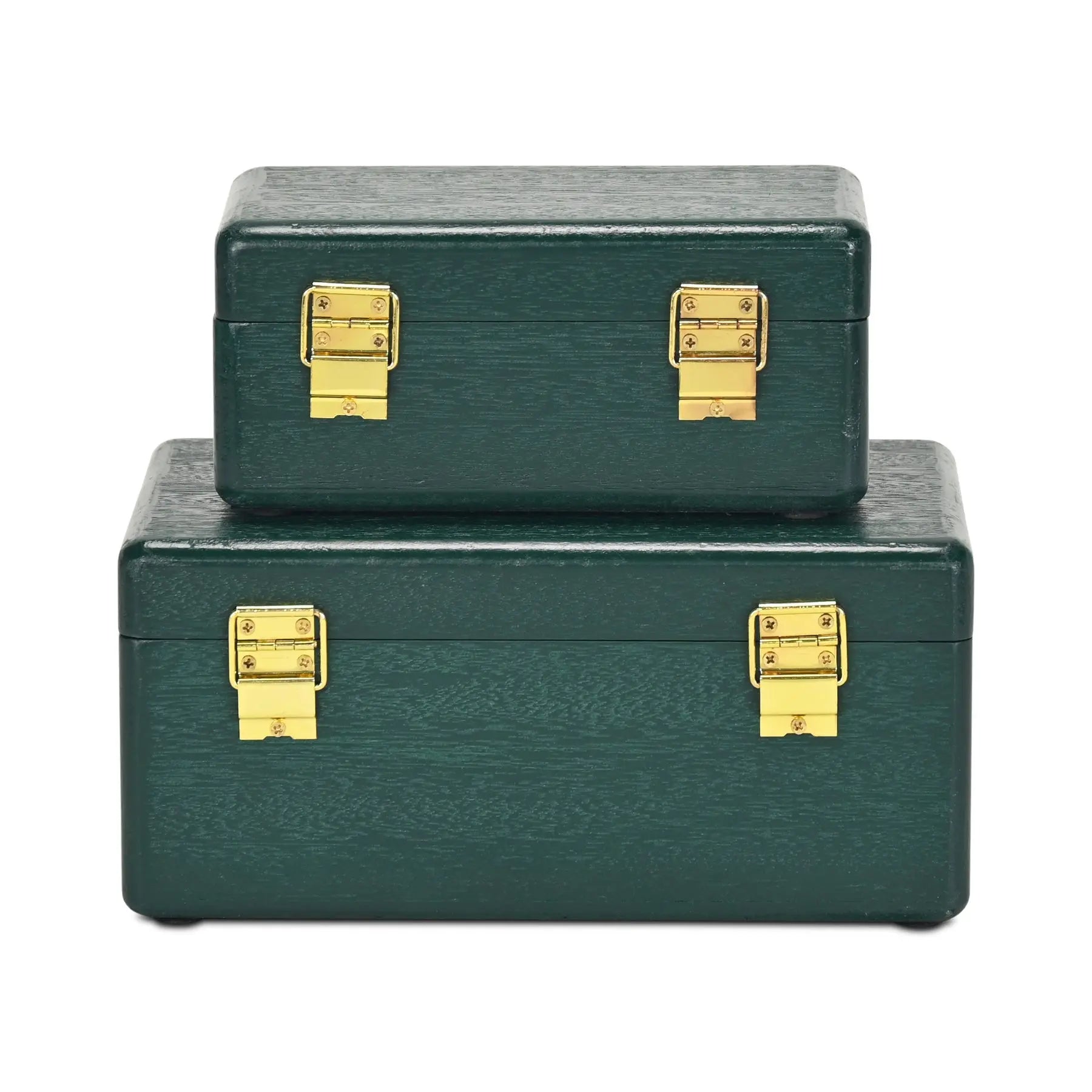 Set Of Two Green Solid Wood Jewelry Boxes Homeroots Organization