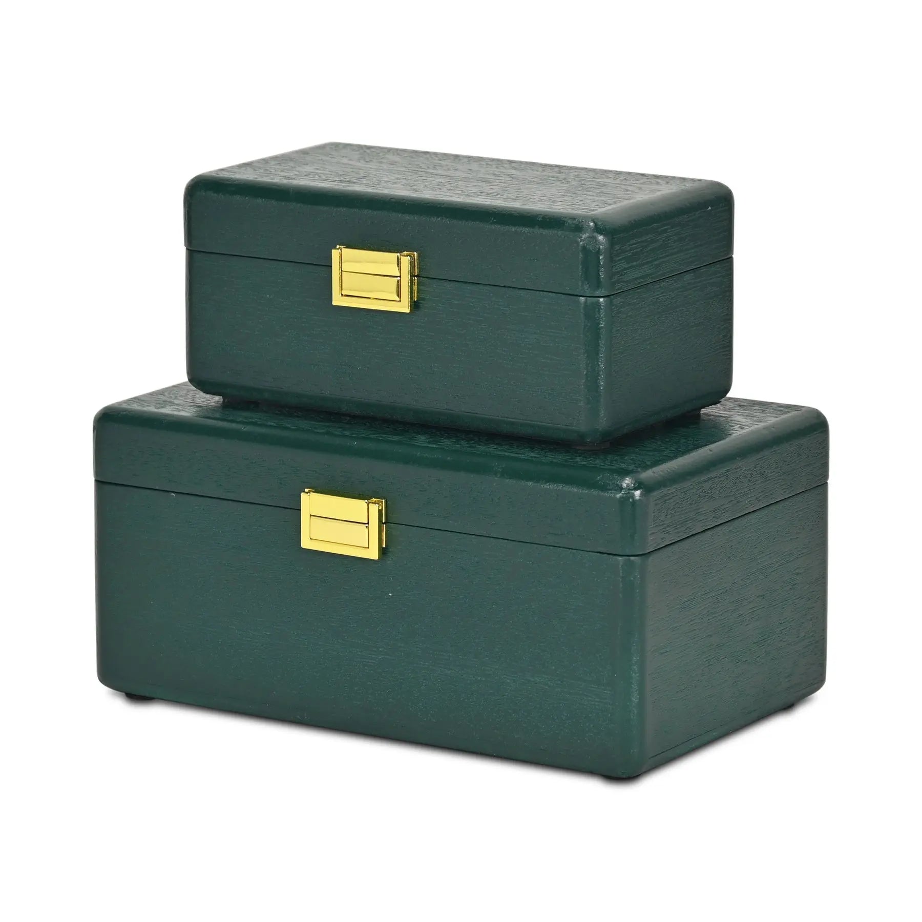 Set Of Two Green Solid Wood Jewelry Boxes Homeroots Organization