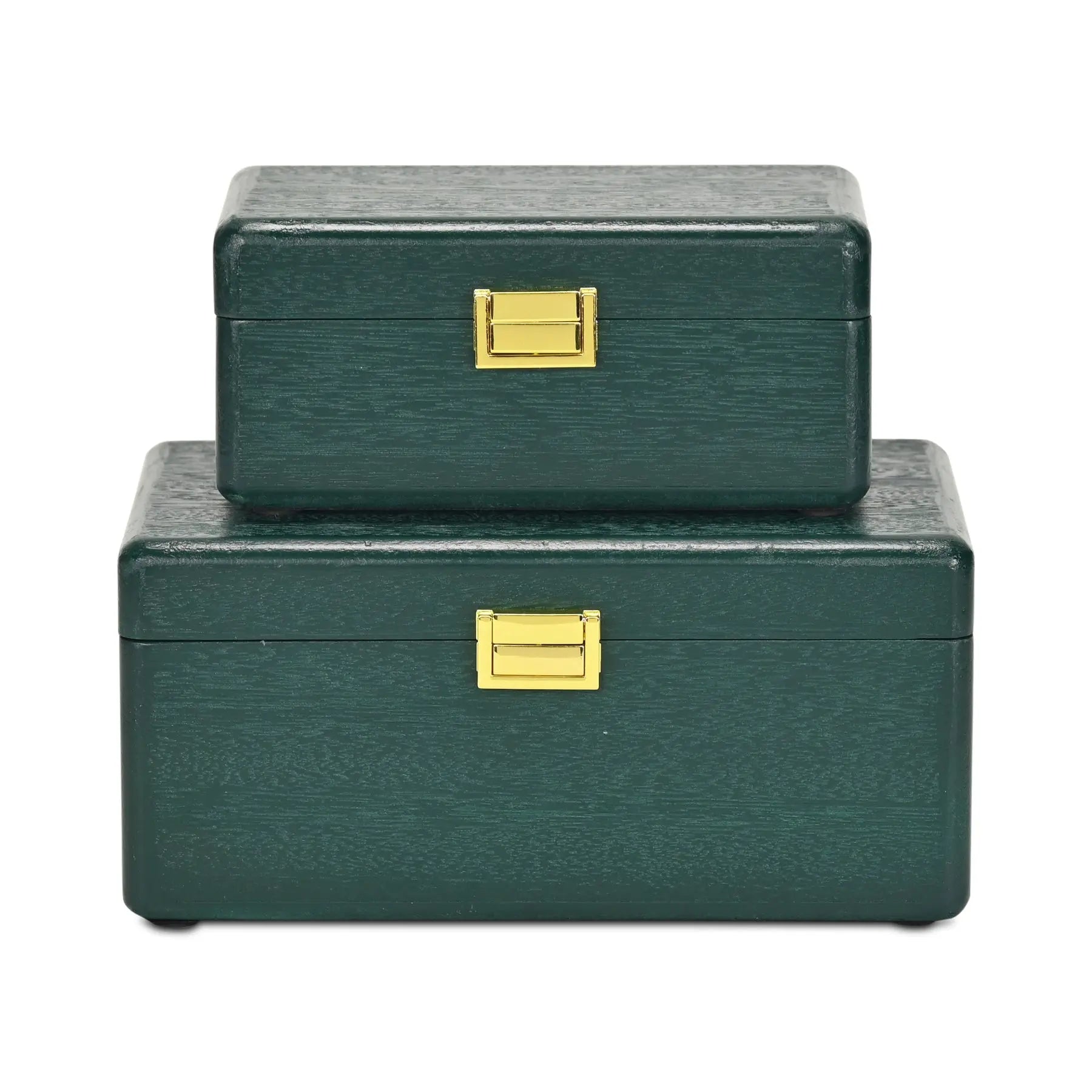 Set Of Two Green Solid Wood Jewelry Boxes Homeroots Organization