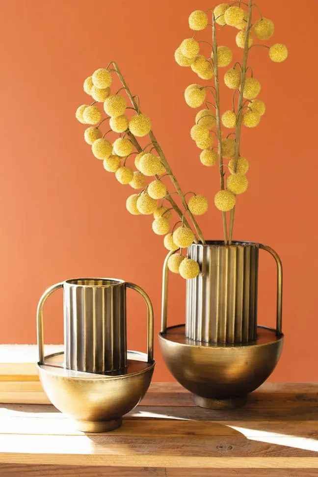 Set Of Two Metal Antique Brass Vases With Handles Kalalou