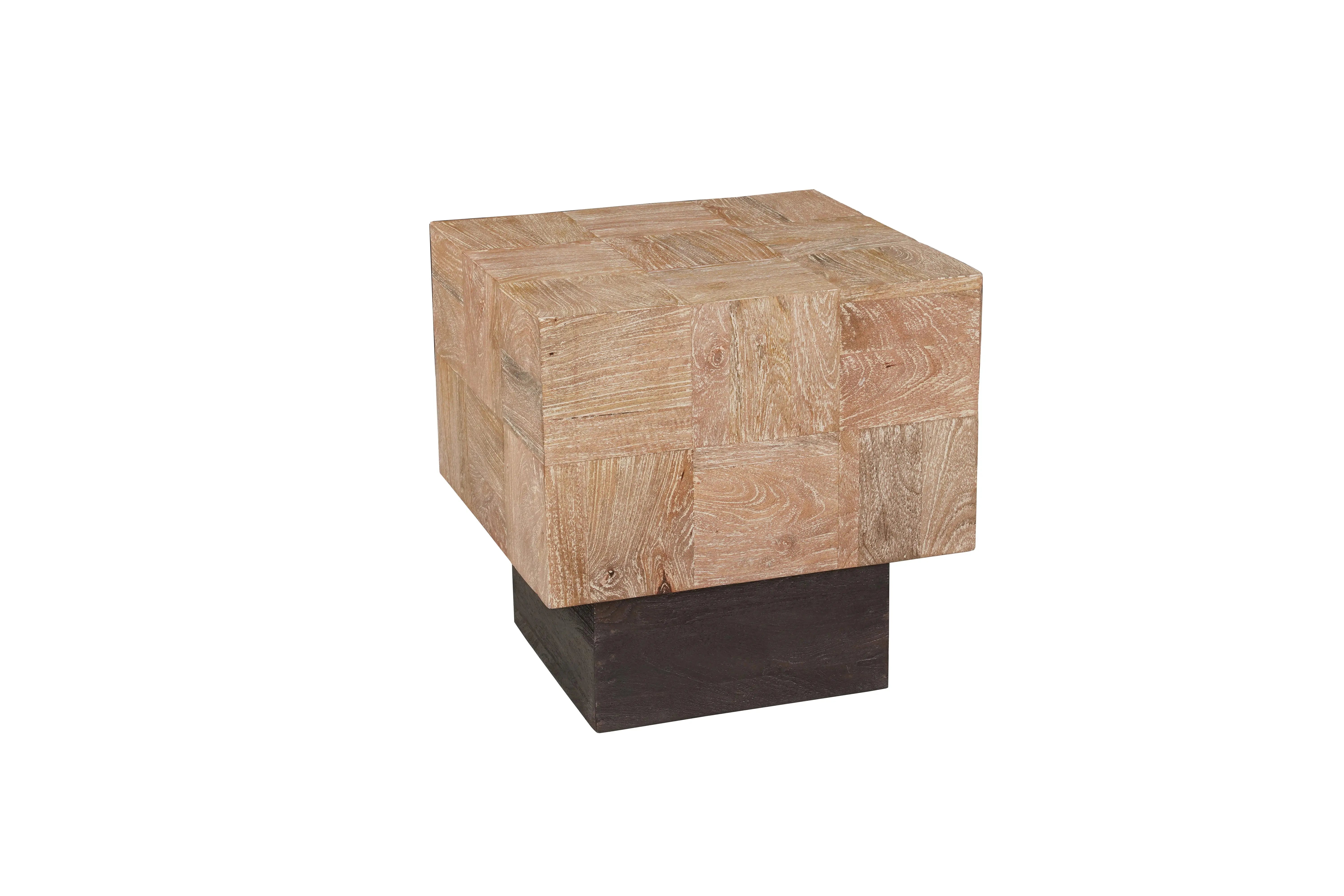 Set Of Two Natural and Dark Brown Solid Wood Square Block Coffee Table Homeroots Living Room