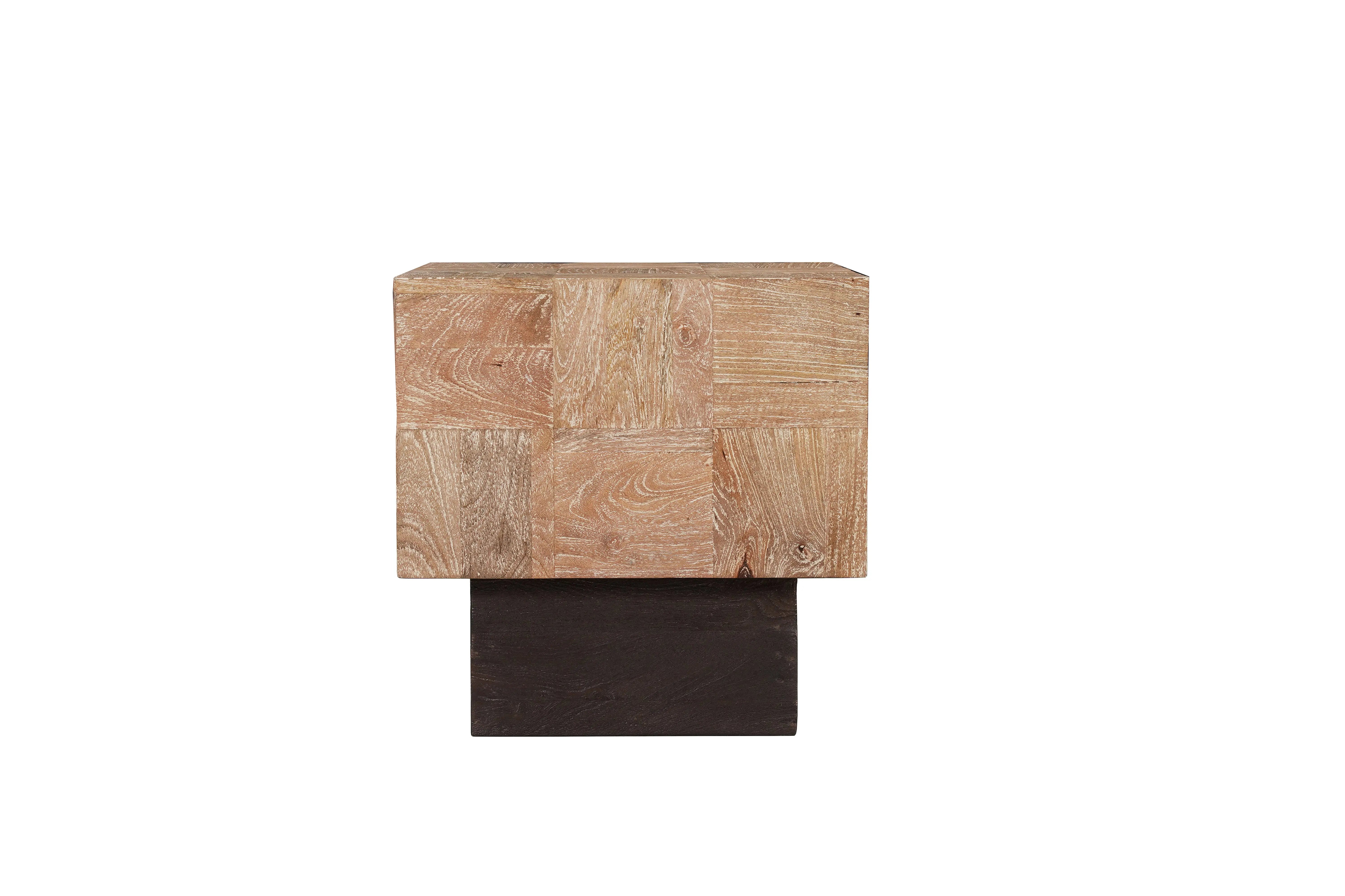 Set Of Two Natural and Dark Brown Solid Wood Square Block Coffee Table Homeroots Living Room