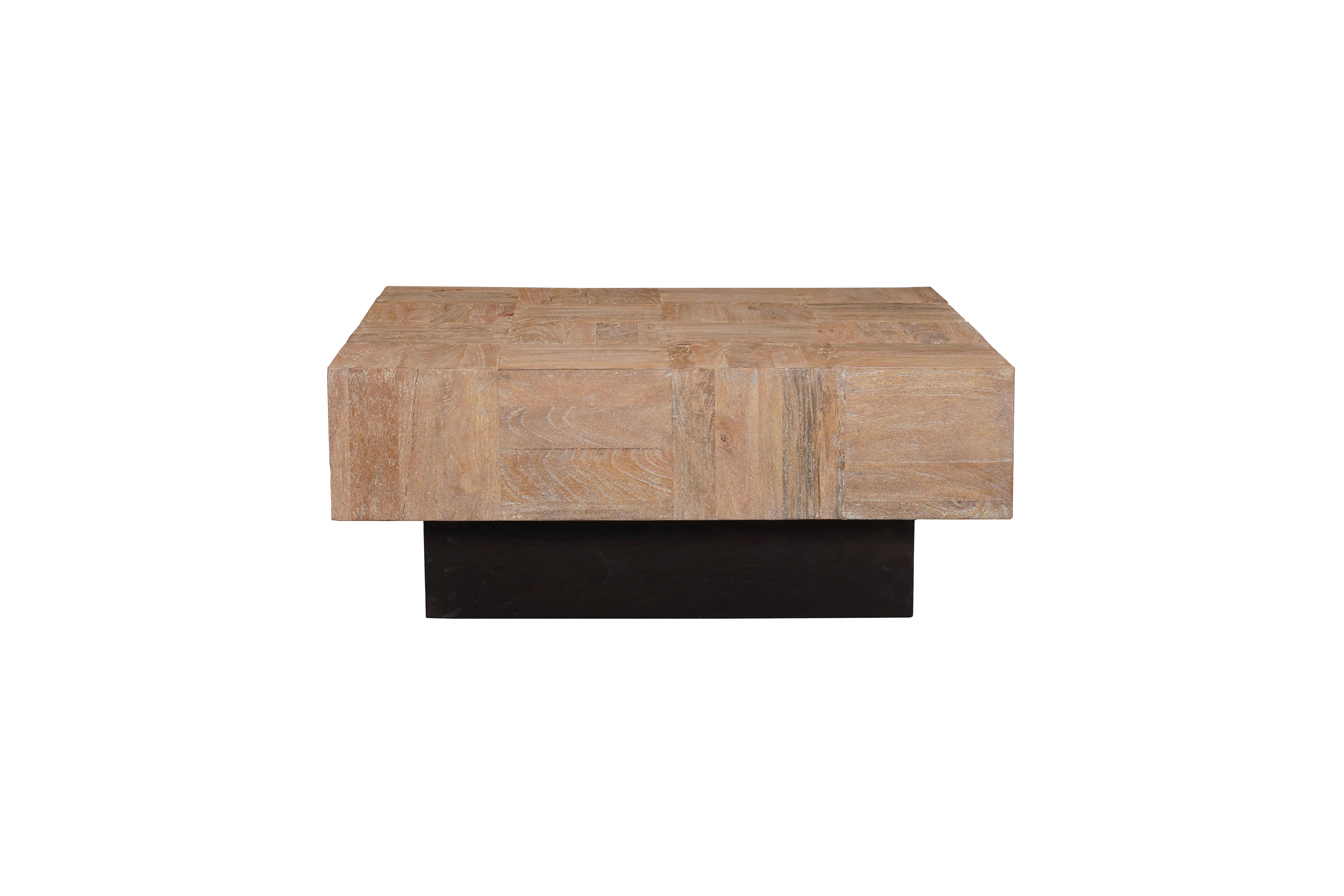 Set Of Two Natural and Dark Brown Solid Wood Square Block Coffee Table Homeroots Living Room