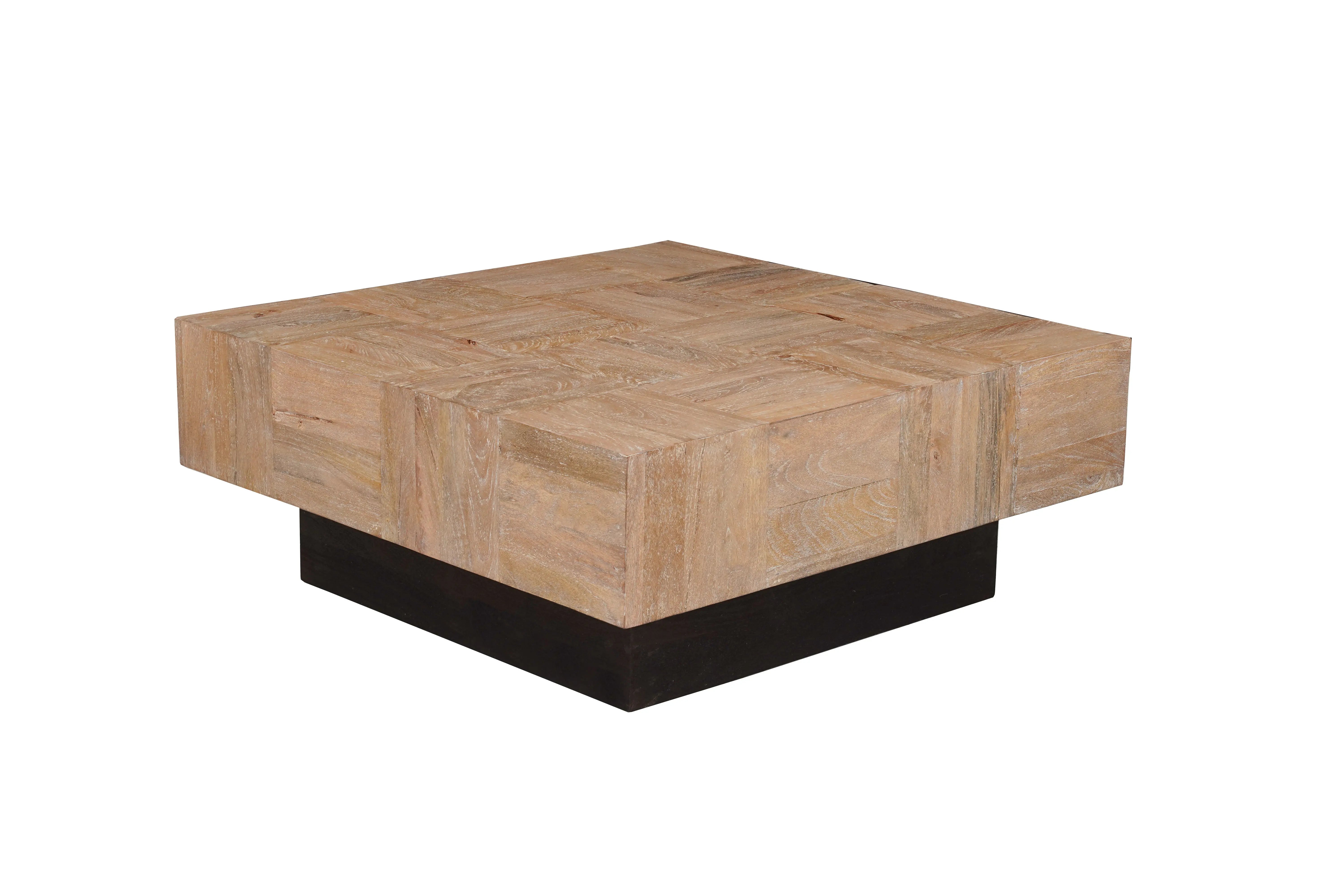 Set Of Two Natural and Dark Brown Solid Wood Square Block Coffee Table Homeroots Living Room