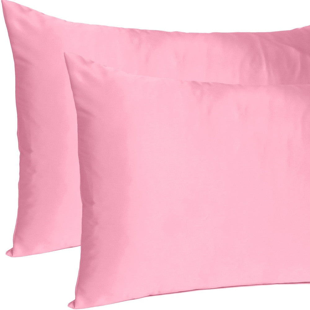 Set Of Two Pink Rose Dreamy Silky Satin Standard Pillowcases Homeroots Bed & Bath
