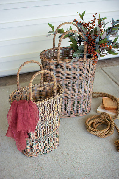 Set Of Two Tall Oval Wicker Baskets Kalalou