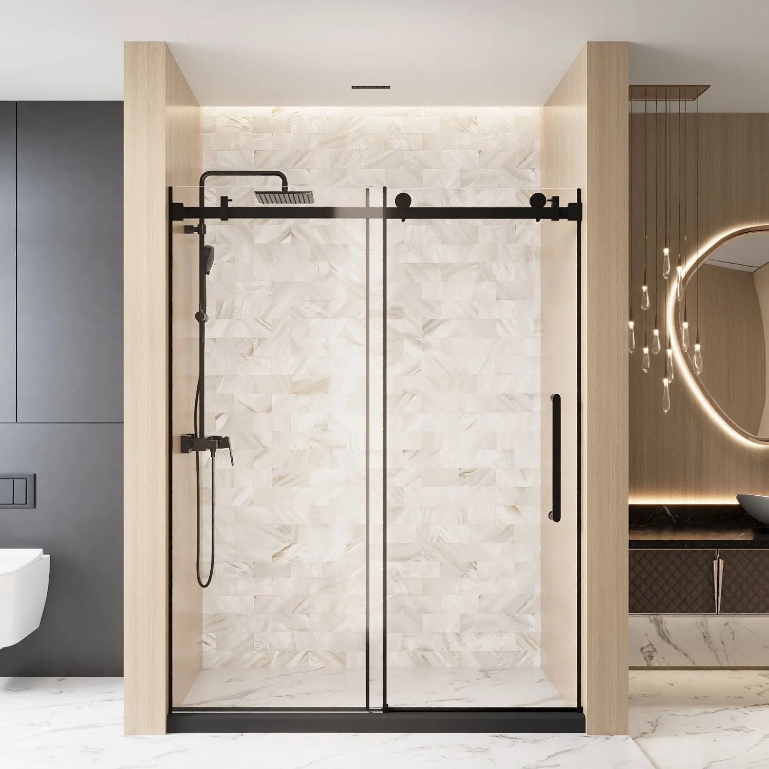Set Of Two Tempered Glass Shower Doors Homeroots Bed & Bath