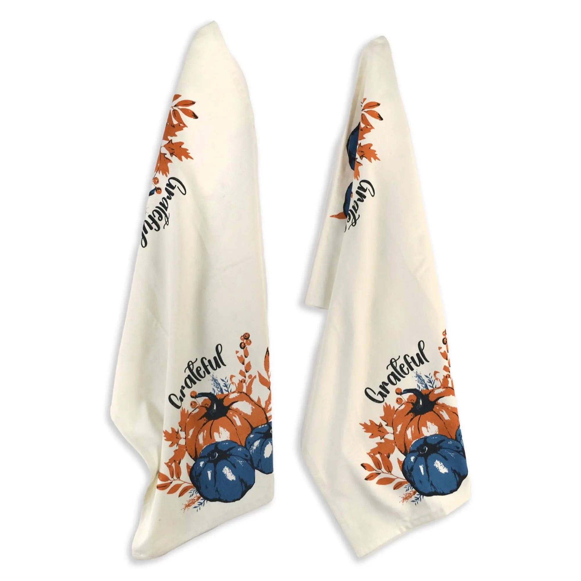 Set of 2 Grateful l Printed Dish Towels Hand Towels Boho Tea Towels   Multifunctional Stylish Absorbent Quick Dry Soft 18  x28  100% Cotton Blue & Orange The Fine Living Company