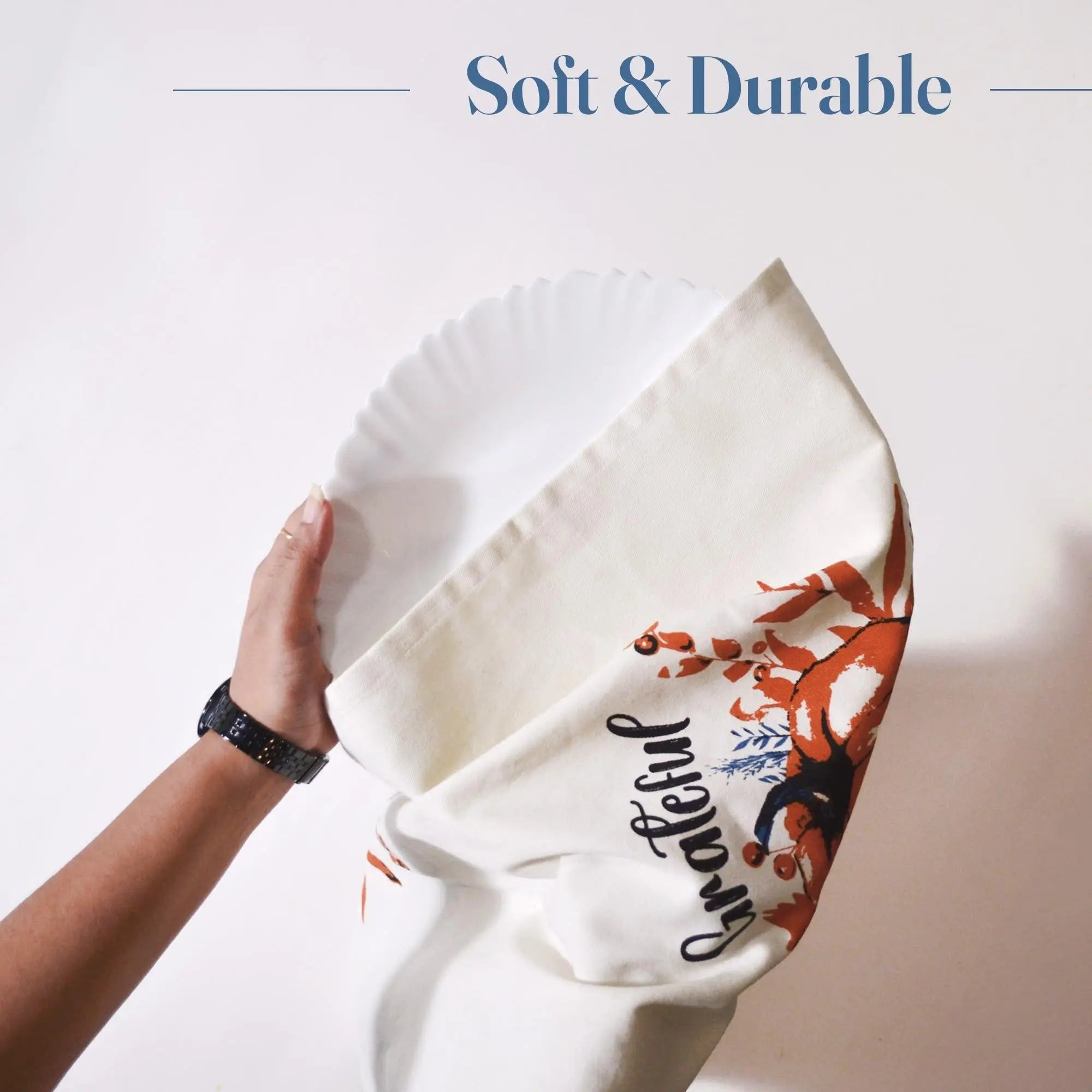 Set of 2 Grateful l Printed Dish Towels Hand Towels Boho Tea Towels   Multifunctional Stylish Absorbent Quick Dry Soft 18  x28  100% Cotton Blue & Orange The Fine Living Company