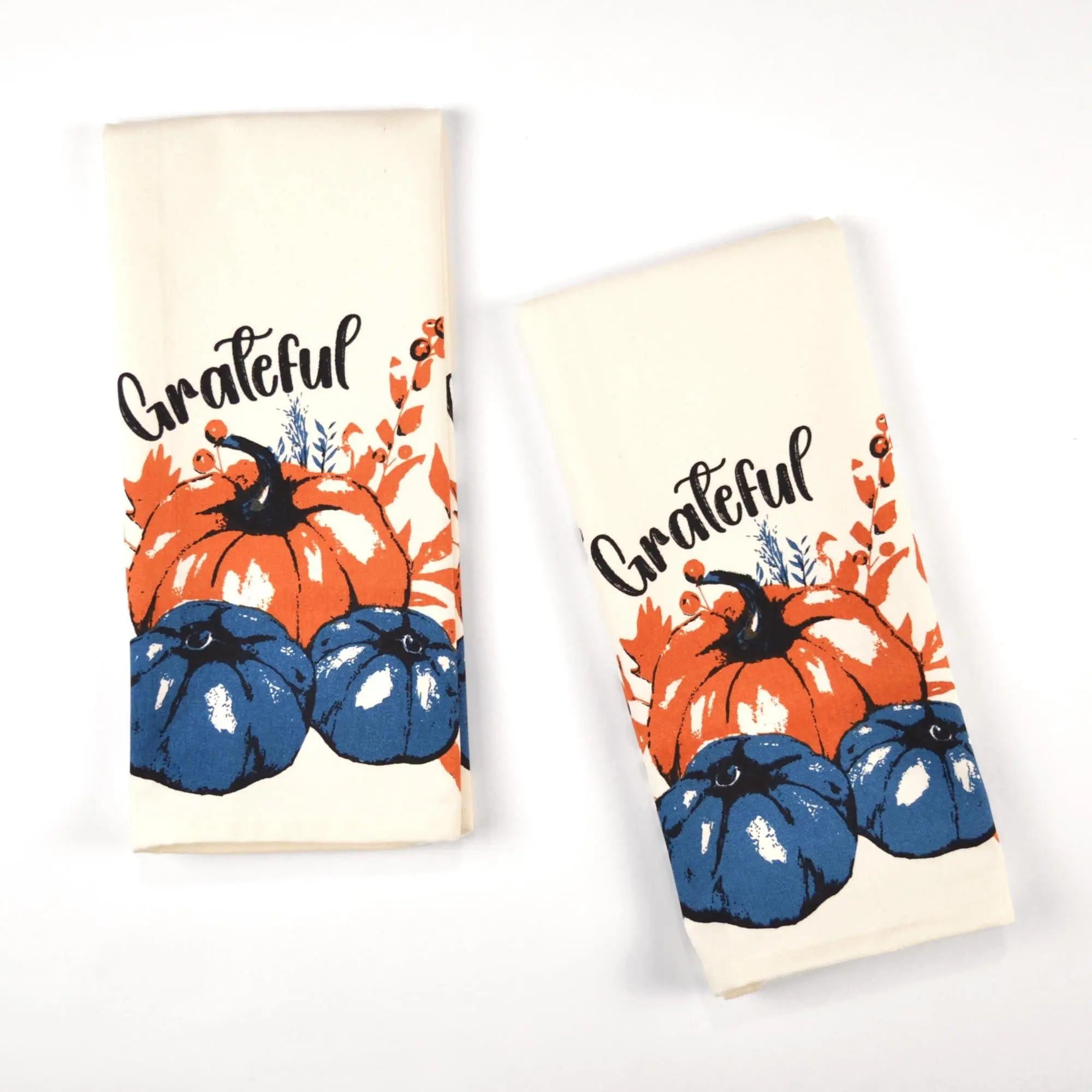 Set of 2 Grateful l Printed Dish Towels Hand Towels Boho Tea Towels   Multifunctional Stylish Absorbent Quick Dry Soft 18  x28  100% Cotton Blue & Orange The Fine Living Company