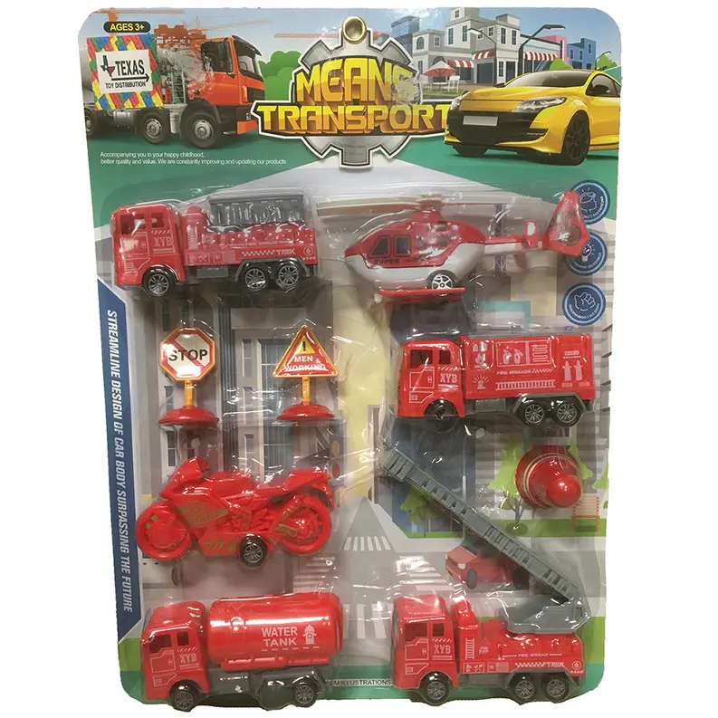Set of 6 Fire Vehicles with Sign Accessories Texas Toy Distribution