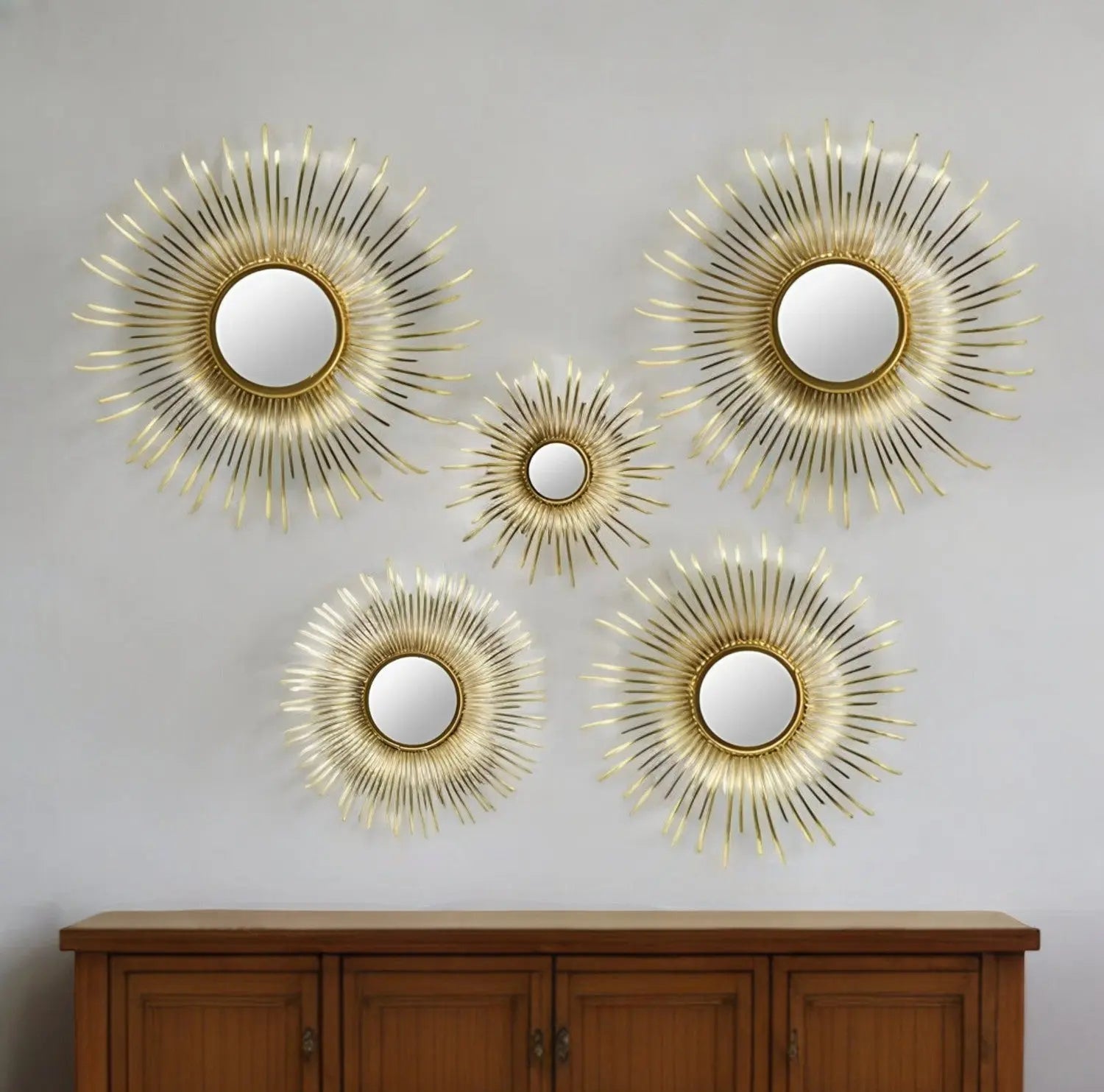 Set of Five Gold Sunburst Metal Framed Mirror Set Homeroots Bed & Bath