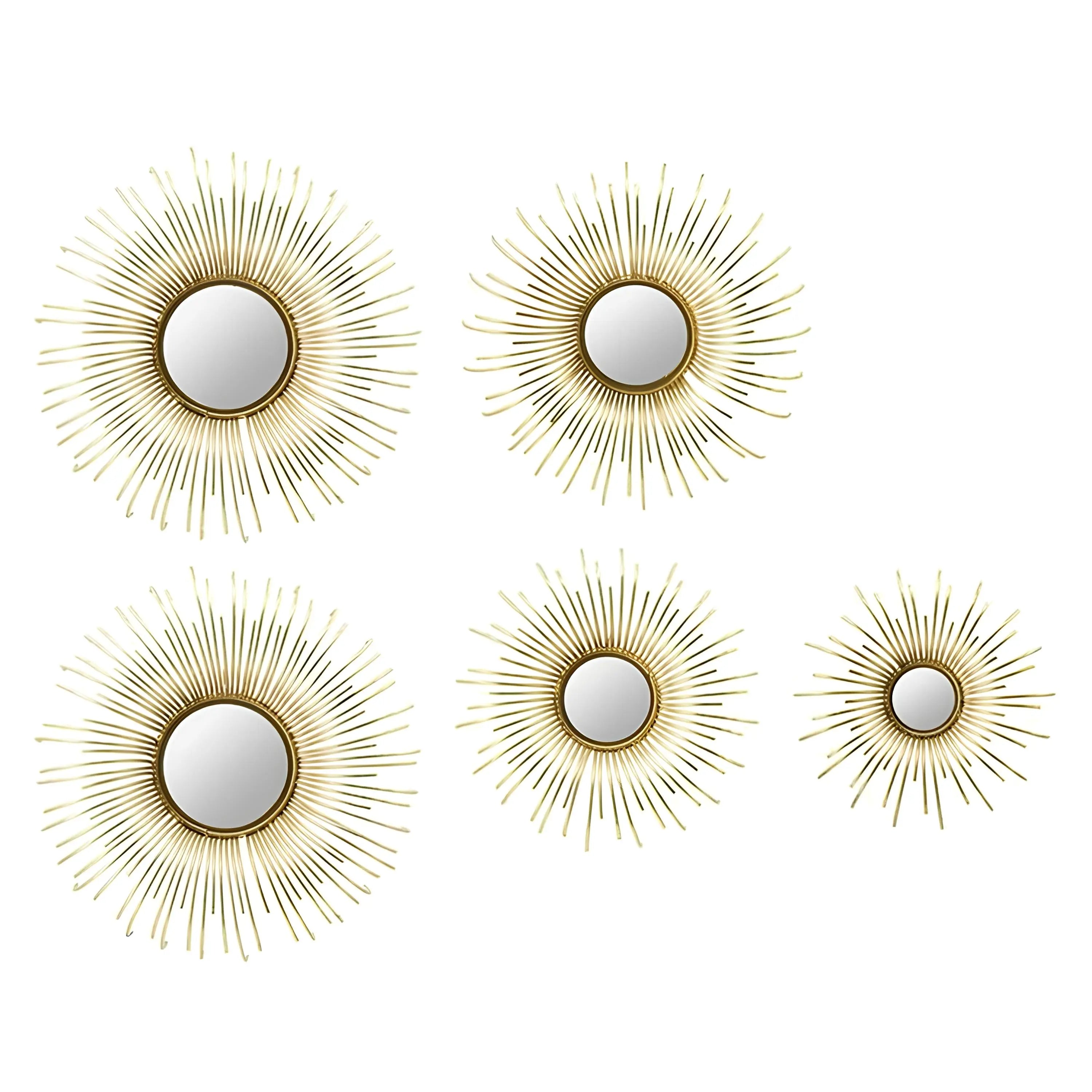 Set of Five Gold Sunburst Metal Framed Mirror Set Homeroots Bed & Bath