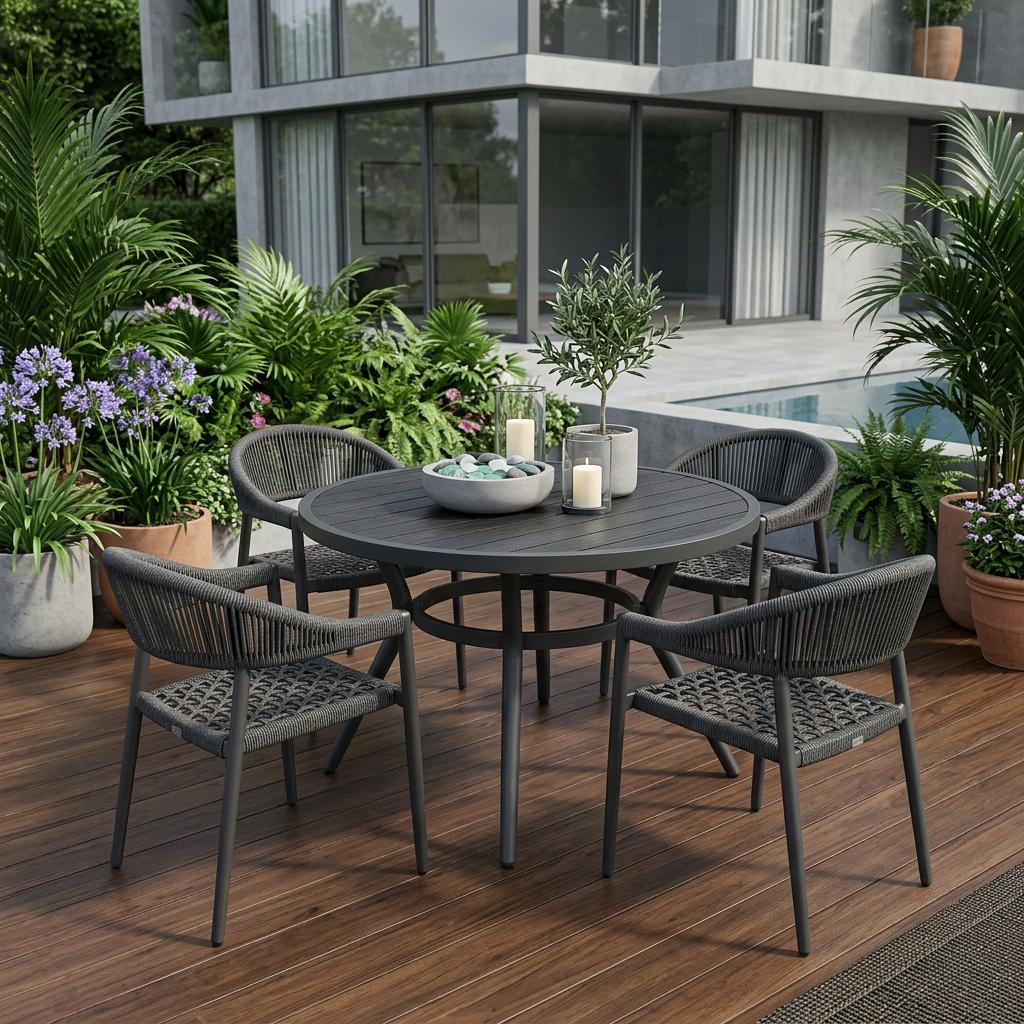 Set of Four 22" Gray Aluminum Outdoor Arm Chair Homeroots Outdoor