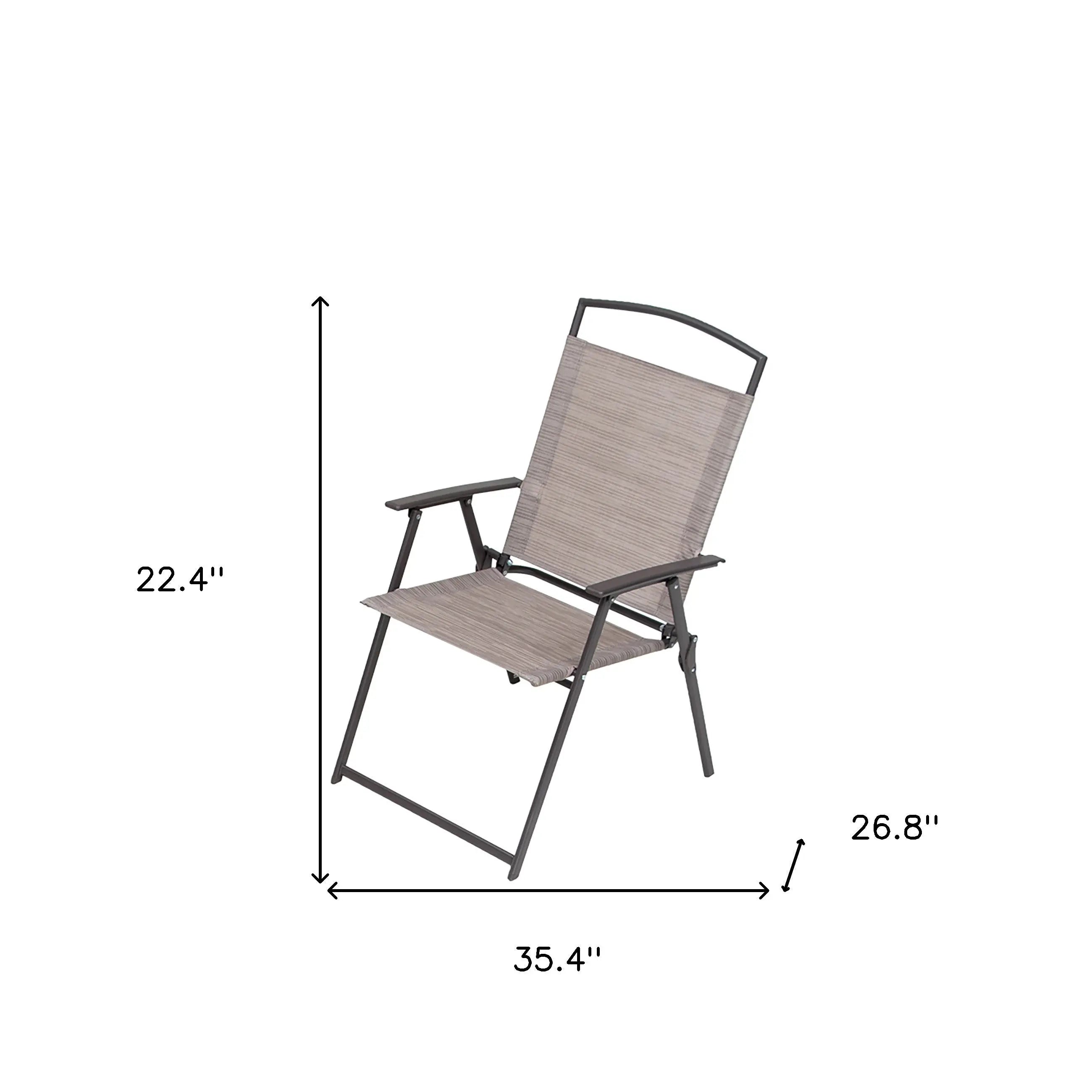 Set of Four 35" Brown Steel Sling Outdoor Folding Arm Chairs Homeroots Outdoor