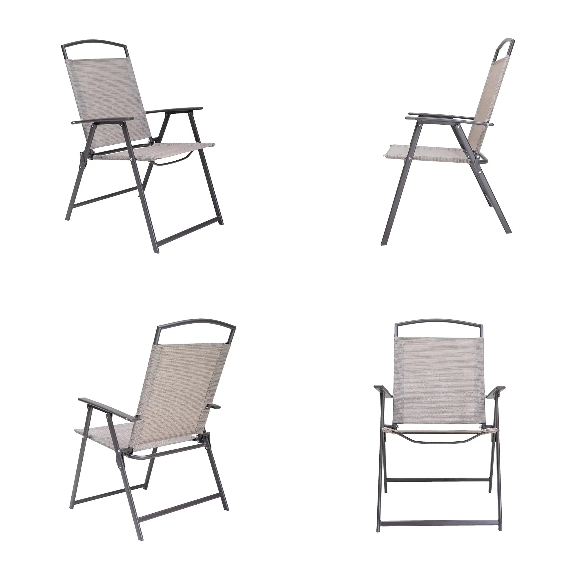 Set of Four 35" Brown Steel Sling Outdoor Folding Arm Chairs Homeroots Outdoor