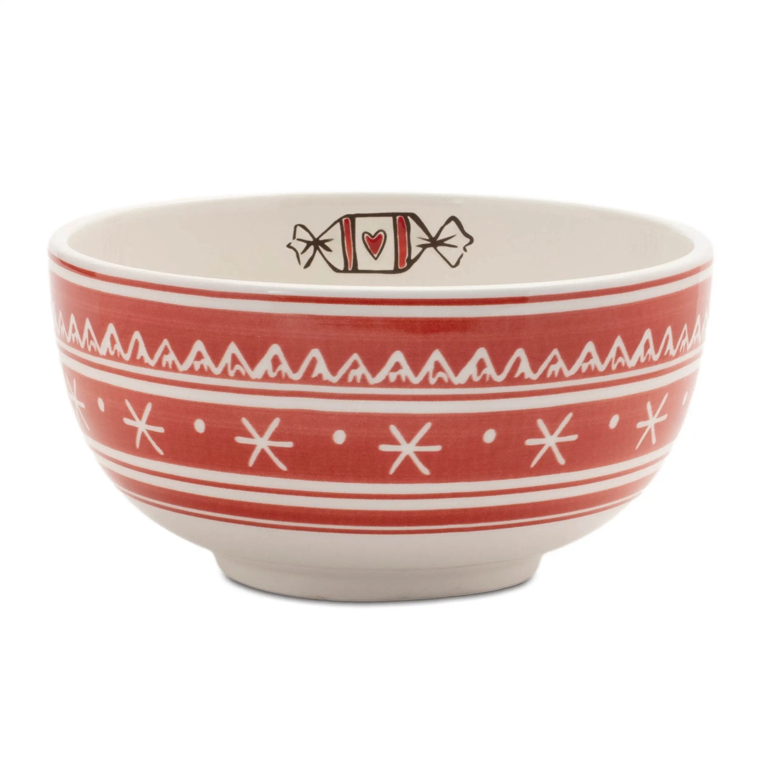 Set of Four 6" Red And White Ceramic Christmas Round Candy or Nut Bowls Homeroots Kitchen & Dining