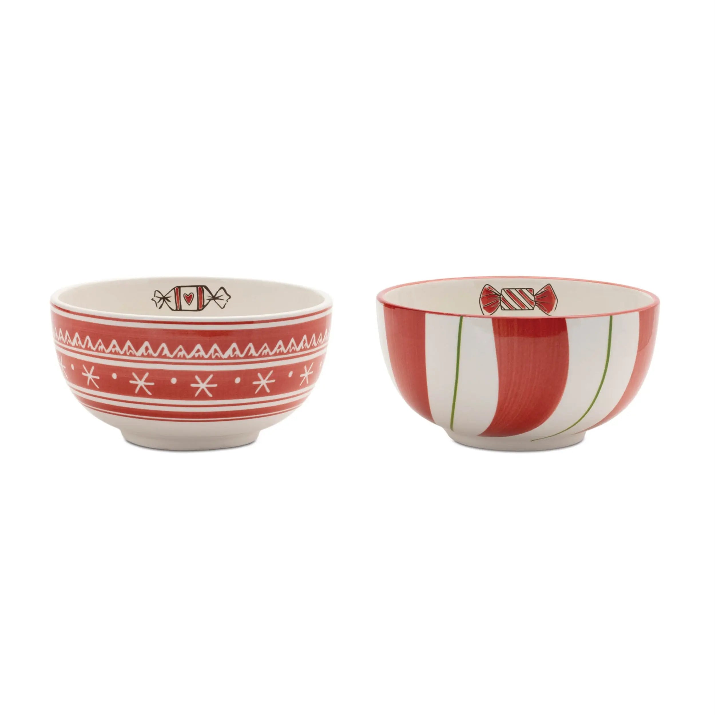 Set of Four 6" Red And White Ceramic Christmas Round Candy or Nut Bowls Homeroots Kitchen & Dining