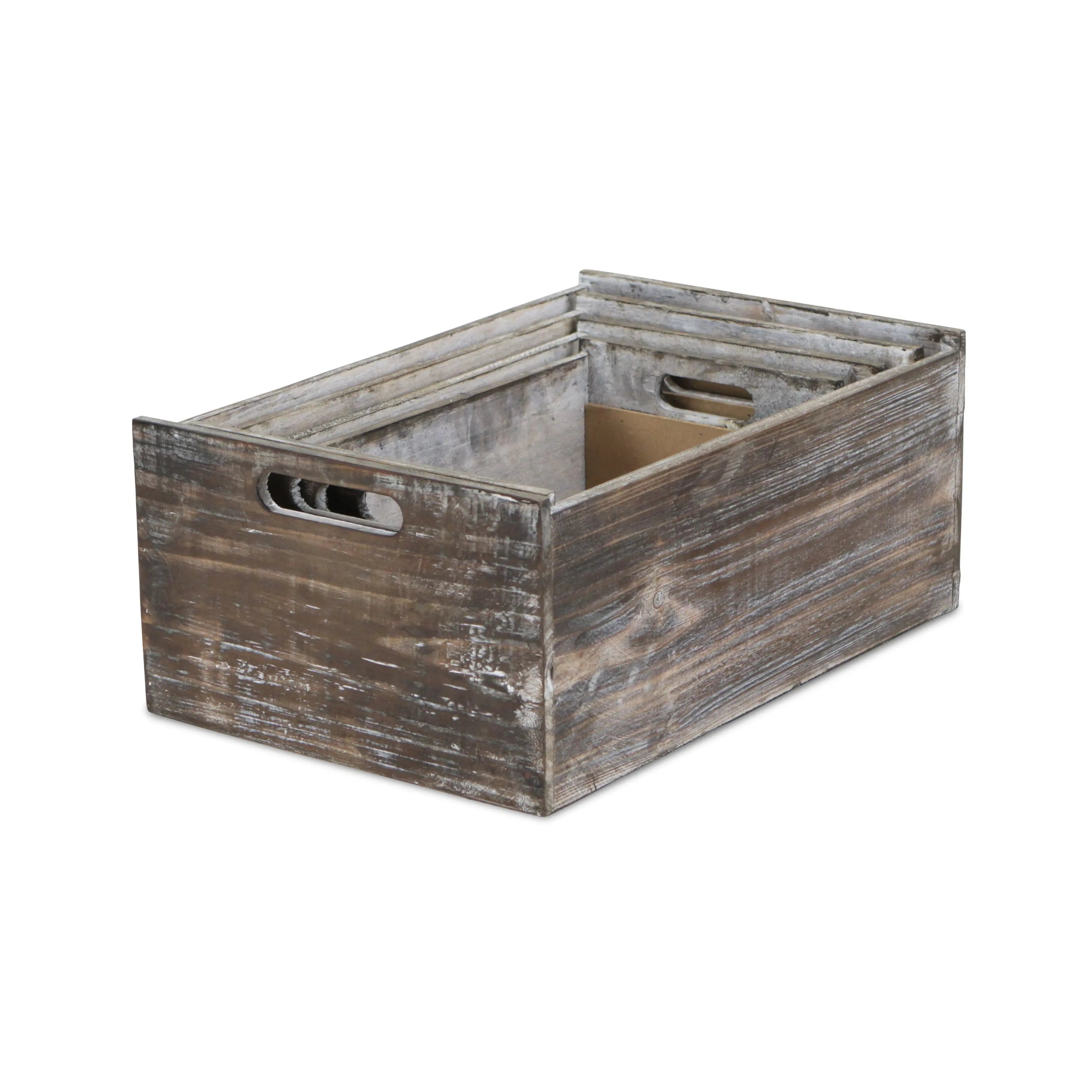 Set of Four Black And Brown Nesting Solid Wood Crate Homeroots Office