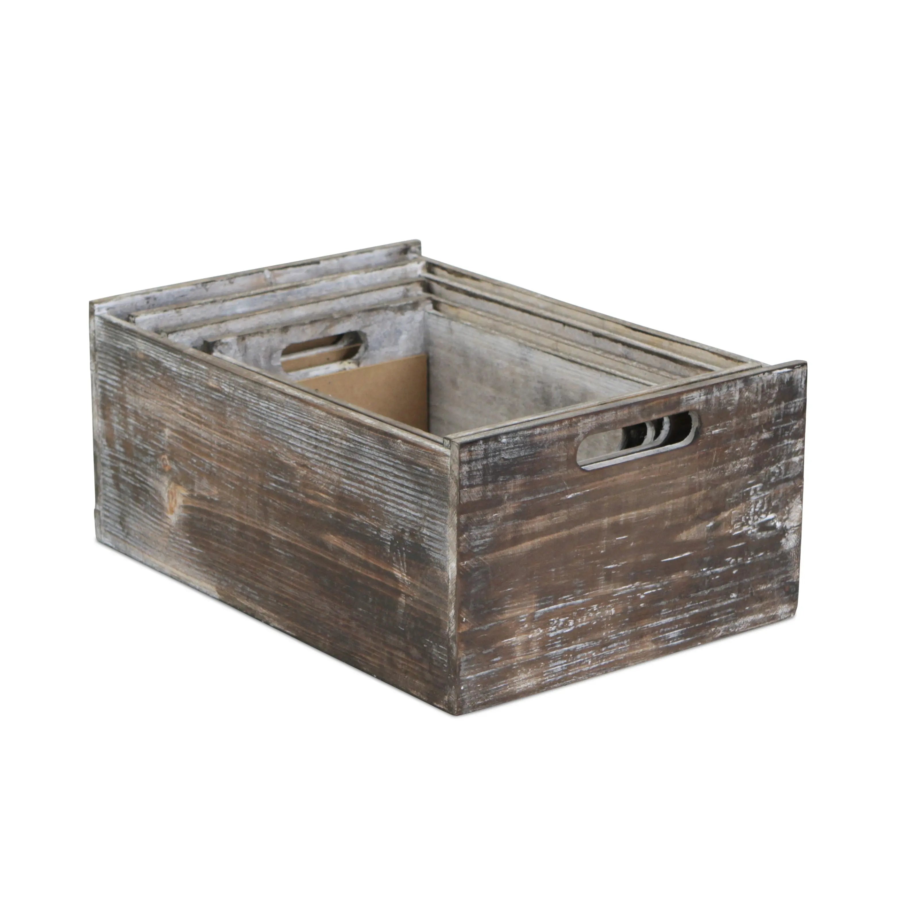 Set of Four Black And Brown Nesting Solid Wood Crate Homeroots Office