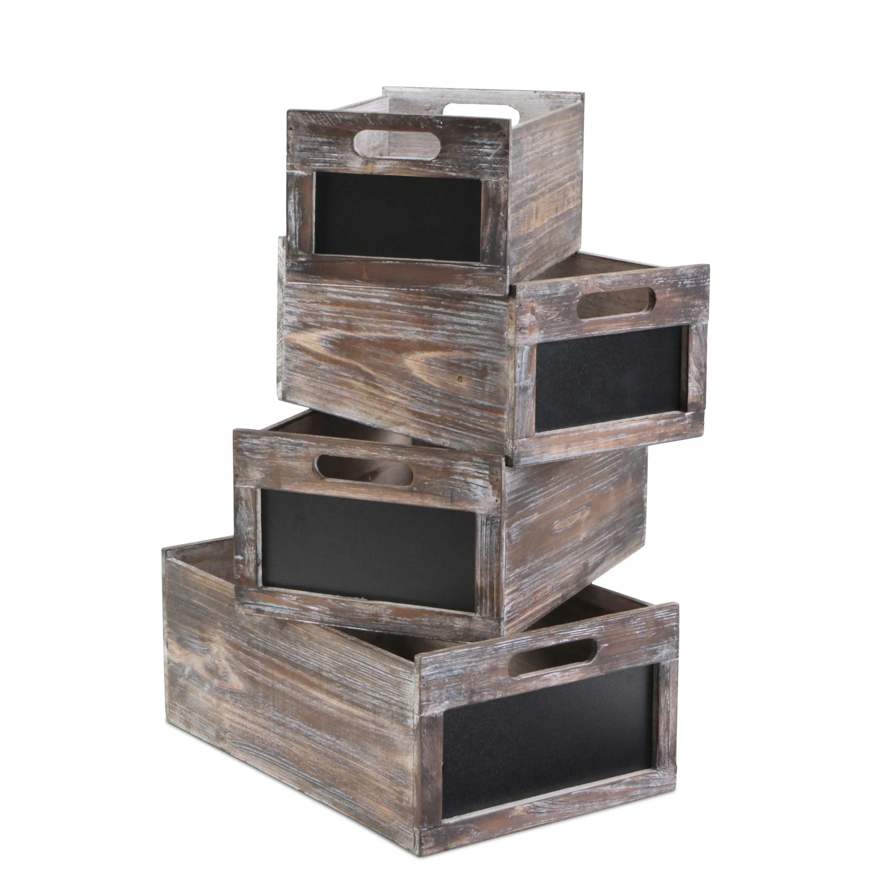 Set of Four Black And Brown Nesting Solid Wood Crate Homeroots Office