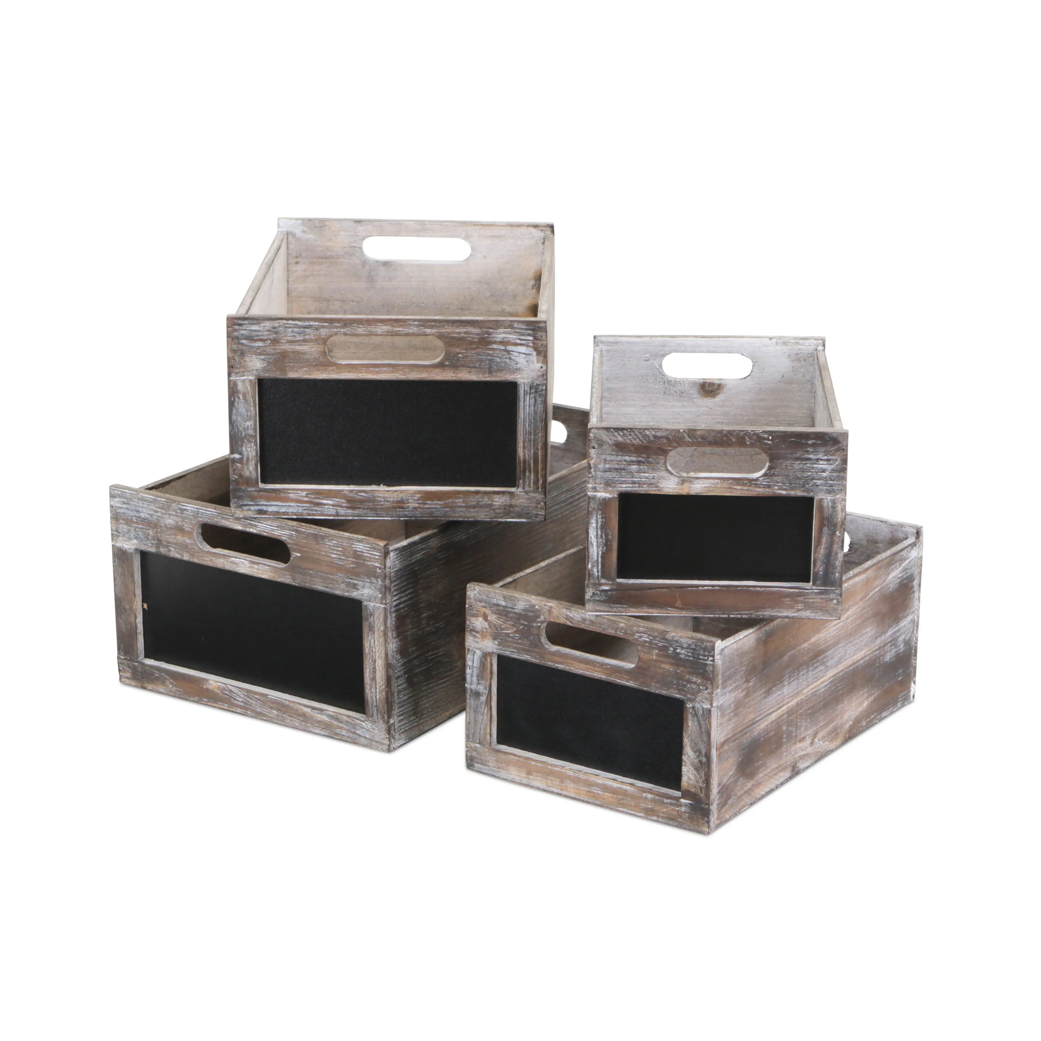 Set of Four Black And Brown Nesting Solid Wood Crate Homeroots Office