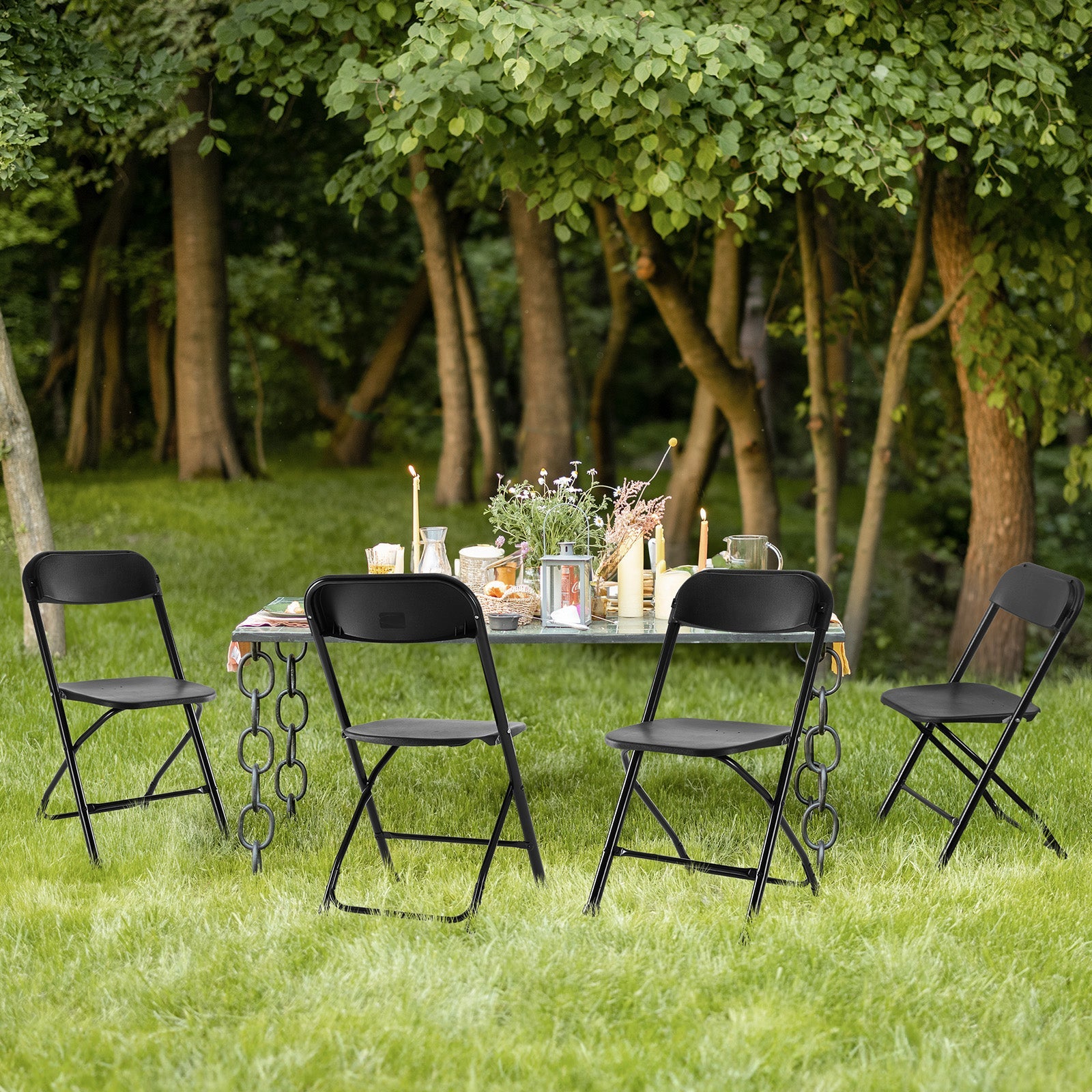 Set of Four Black Metal Outdoor Folding Stacking Dining Chairs Homeroots Outdoor