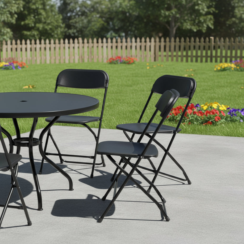 Set of Four Black Metal Outdoor Folding Stacking Dining Chairs Homeroots Outdoor
