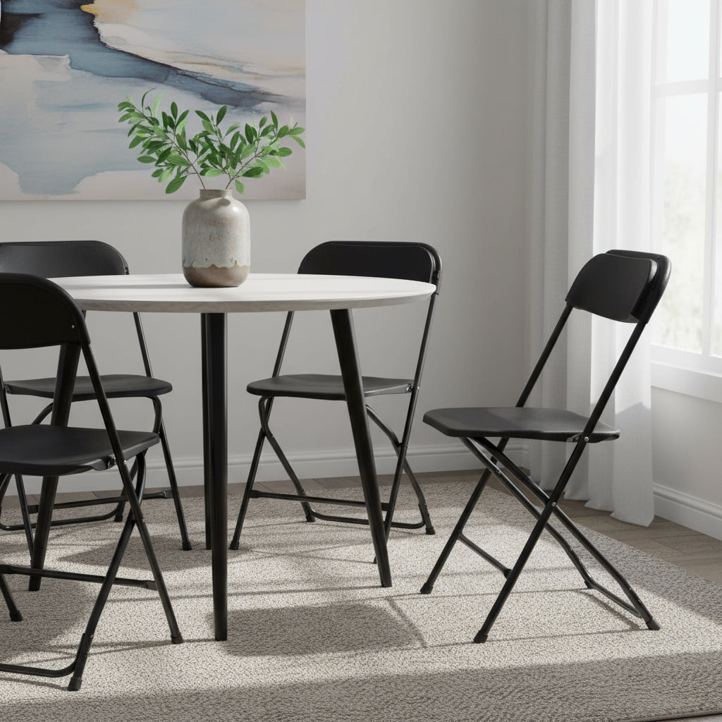 Set of Four Black Metal Outdoor Folding Stacking Dining Chairs Homeroots Outdoor