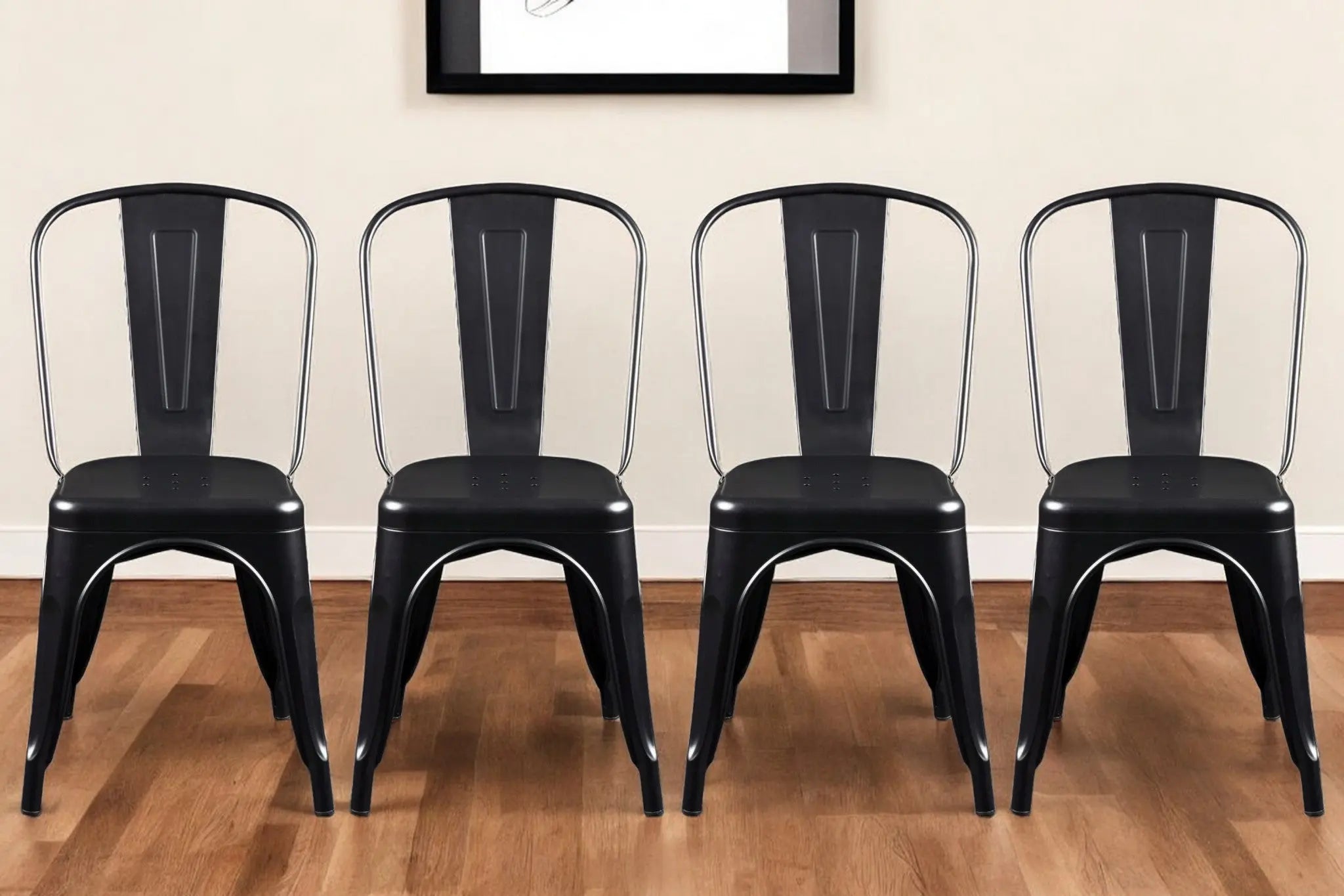 Set of Four Black Steel Dining Side Chairs Homeroots Kitchen & Dining