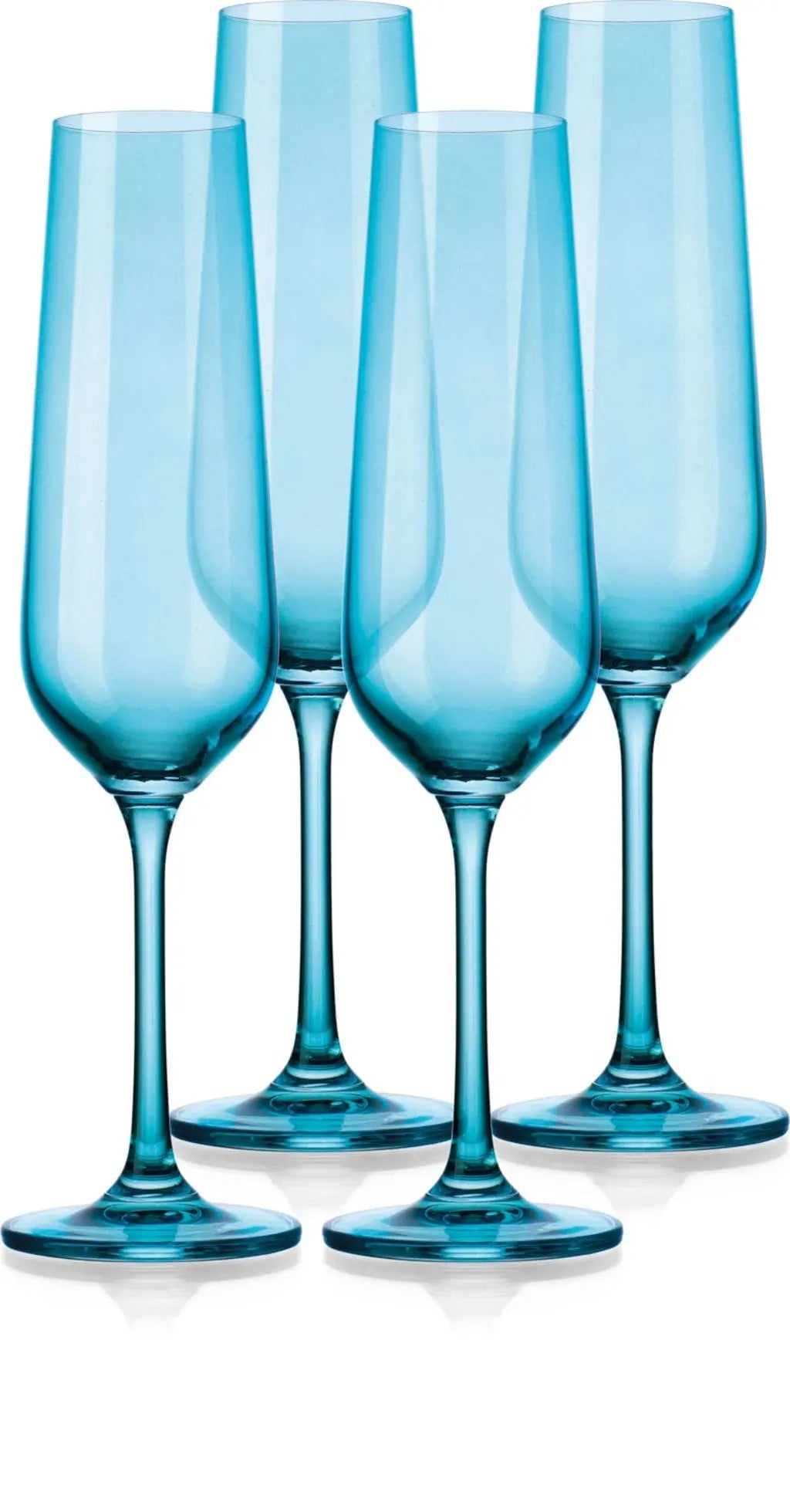 Set of Four Blue Lead Free Crystal Stemmed Flute Homeroots Kitchen & Dining