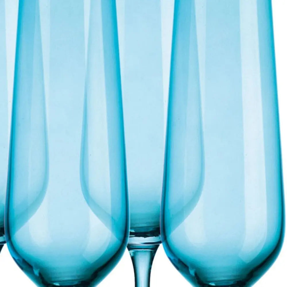 Set of Four Blue Lead Free Crystal Stemmed Flute Homeroots Kitchen & Dining