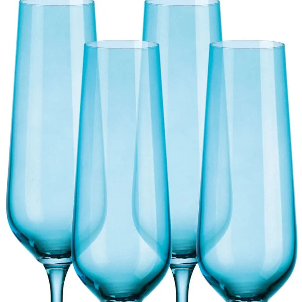 Set of Four Blue Lead Free Crystal Stemmed Flute Homeroots Kitchen & Dining