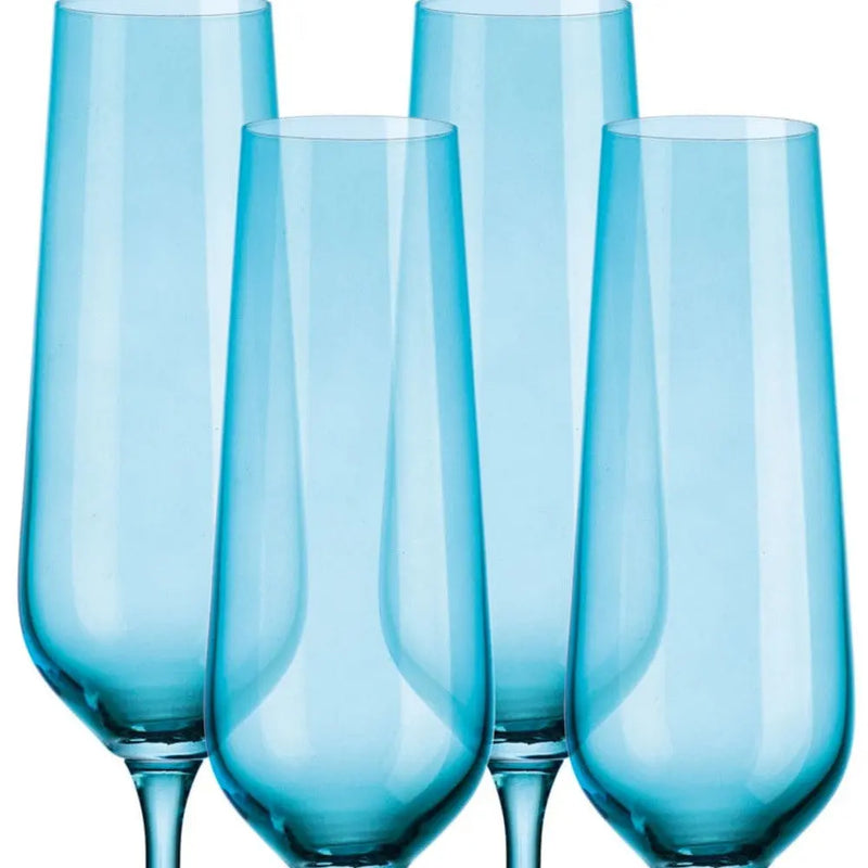 Set of Four Blue Lead Free Crystal Stemmed Flute Homeroots Kitchen & Dining
