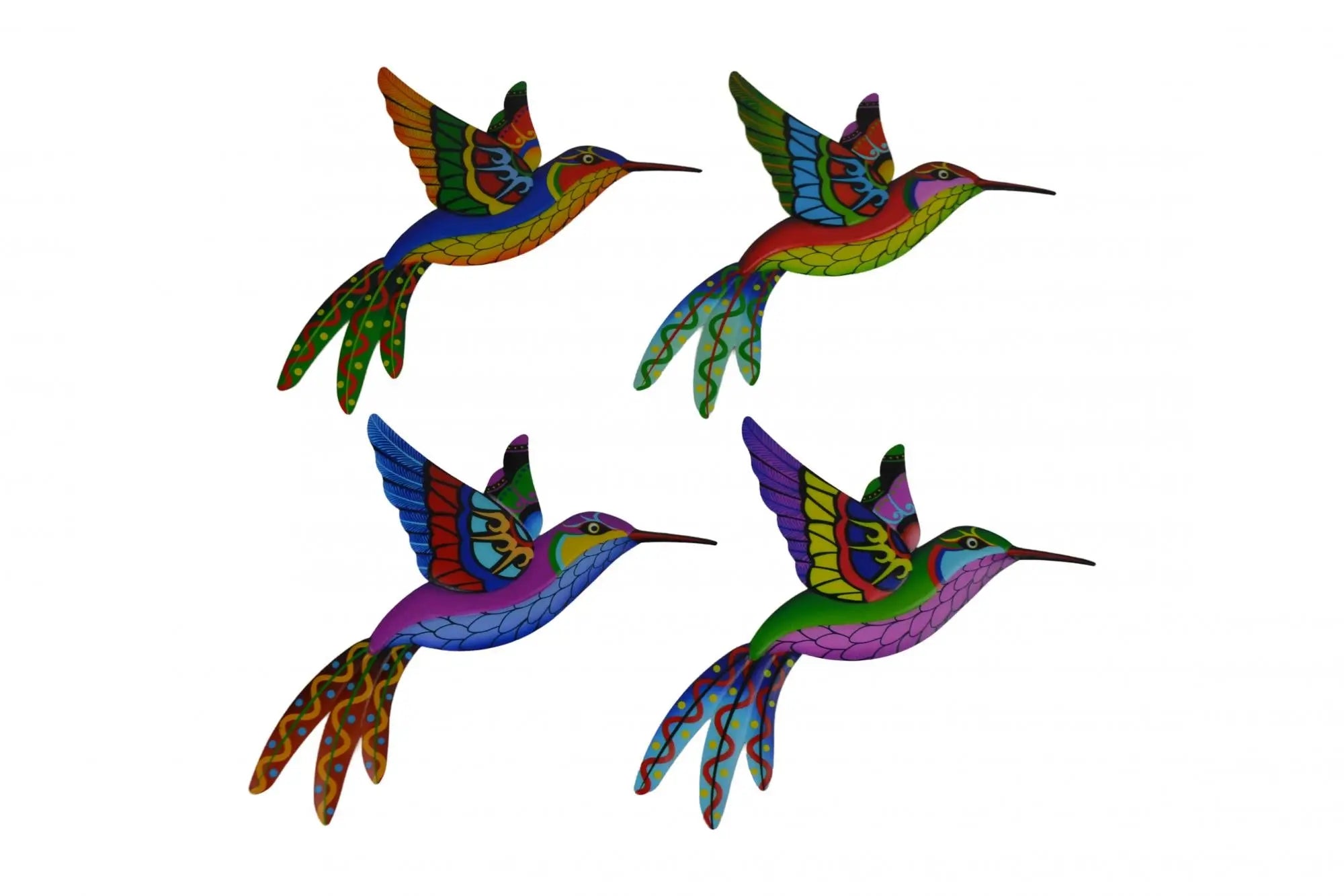 Set of Four Blue Purple And Red Metal Birds Garden Accents Accessories Homeroots Outdoor