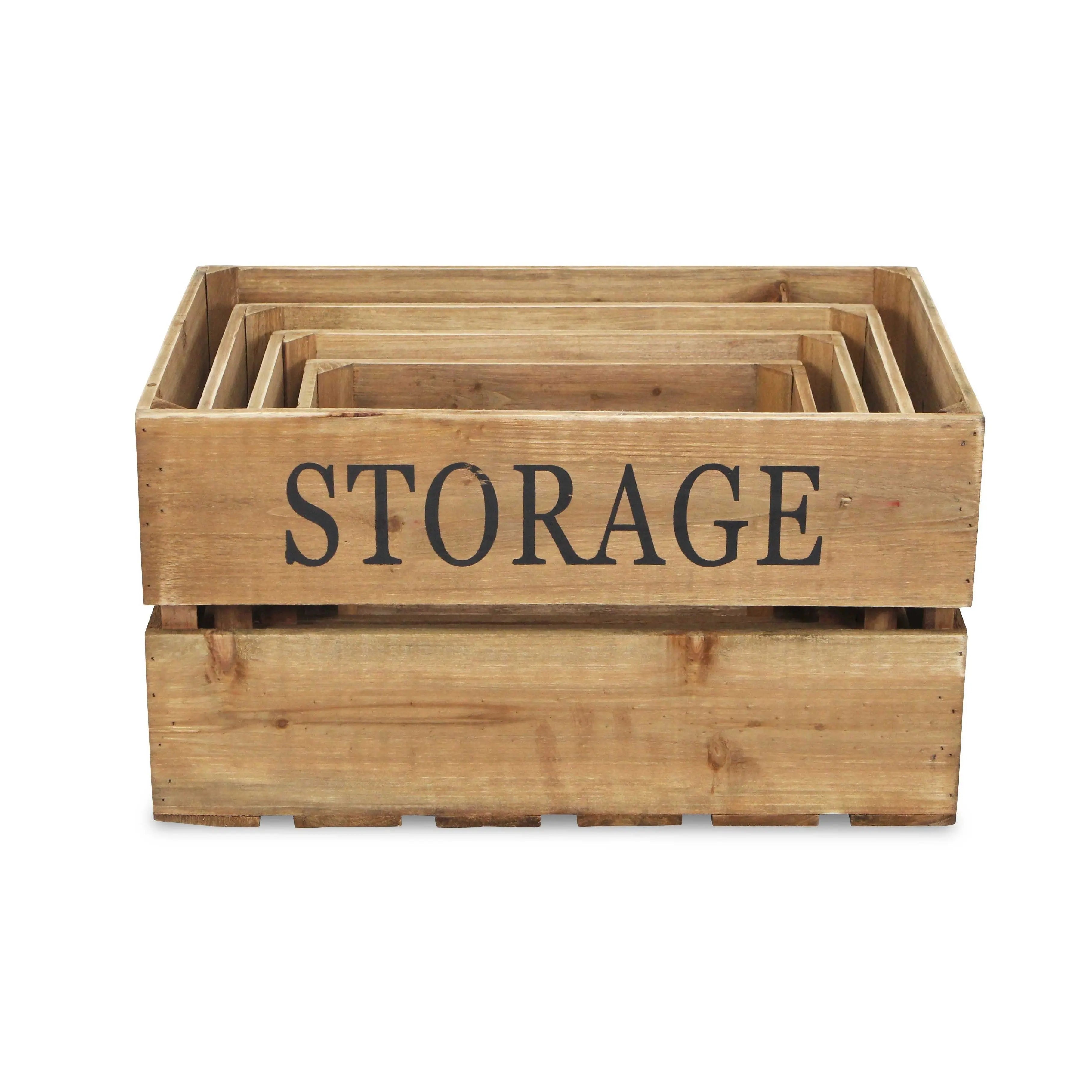 Set of Four Brown Nesting Solid Wood Crate Homeroots Office