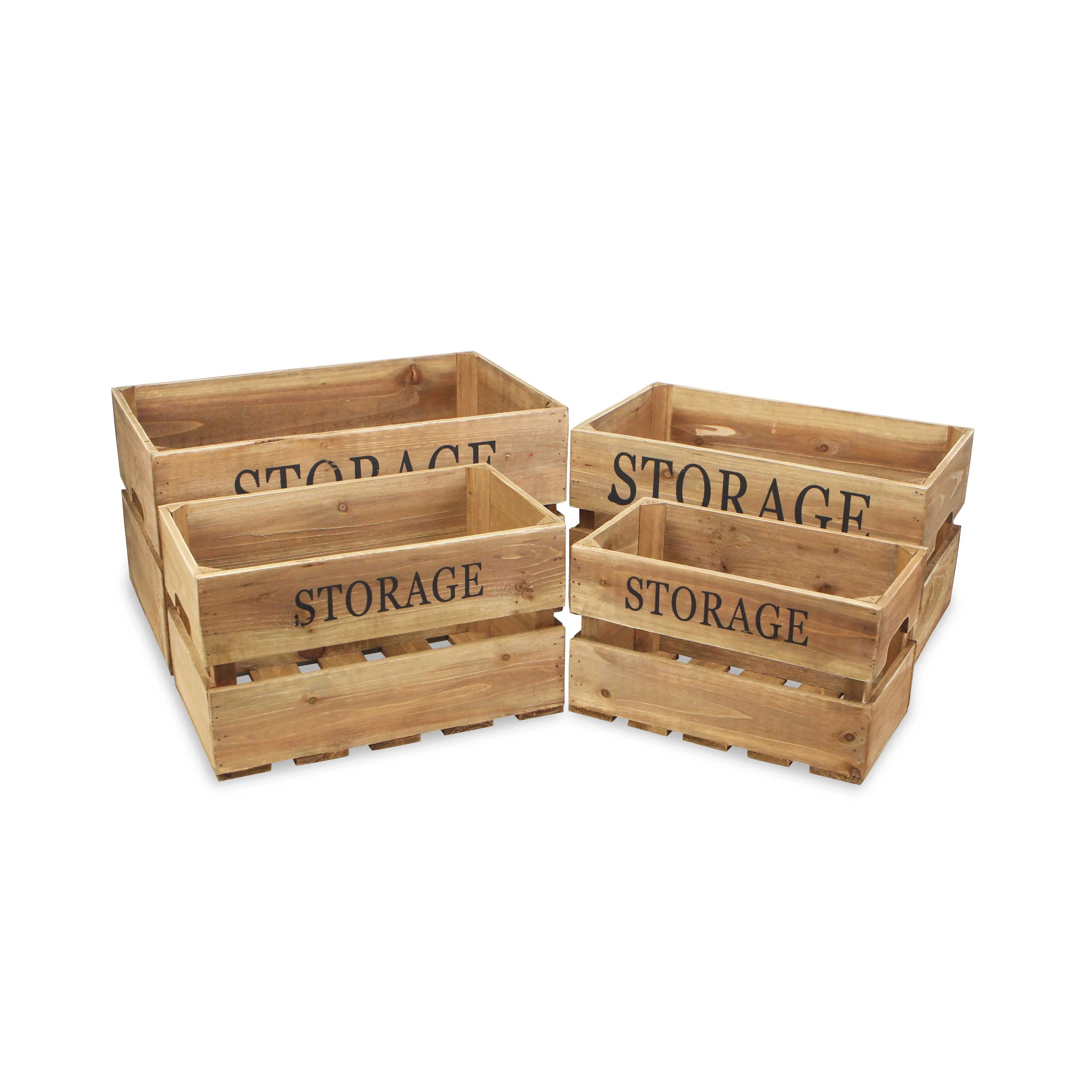 Set of Four Brown Nesting Solid Wood Crate Homeroots Office